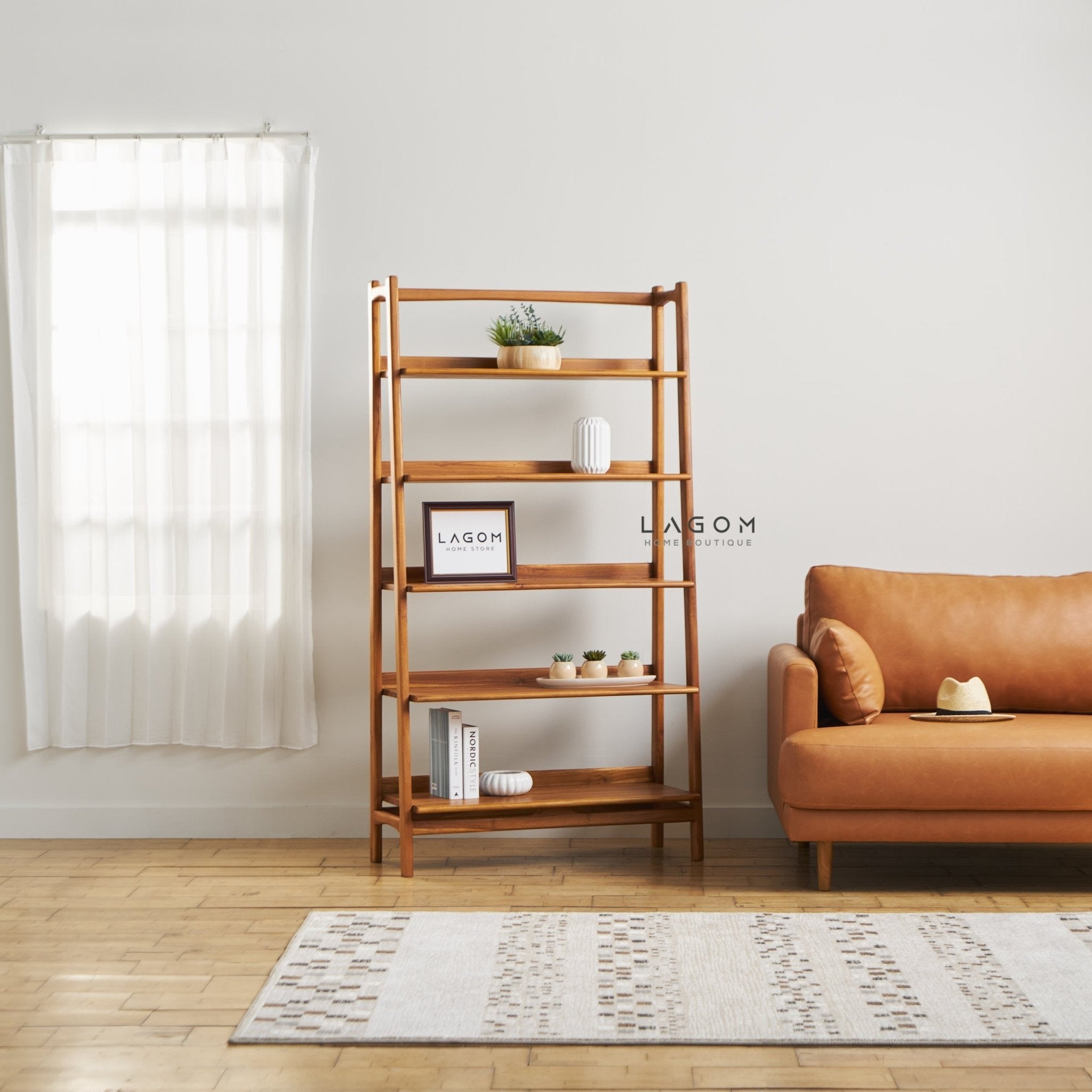Solid Teak Open Shelf with 5 Tiers - Bookshelves - Lagom Home Boutique