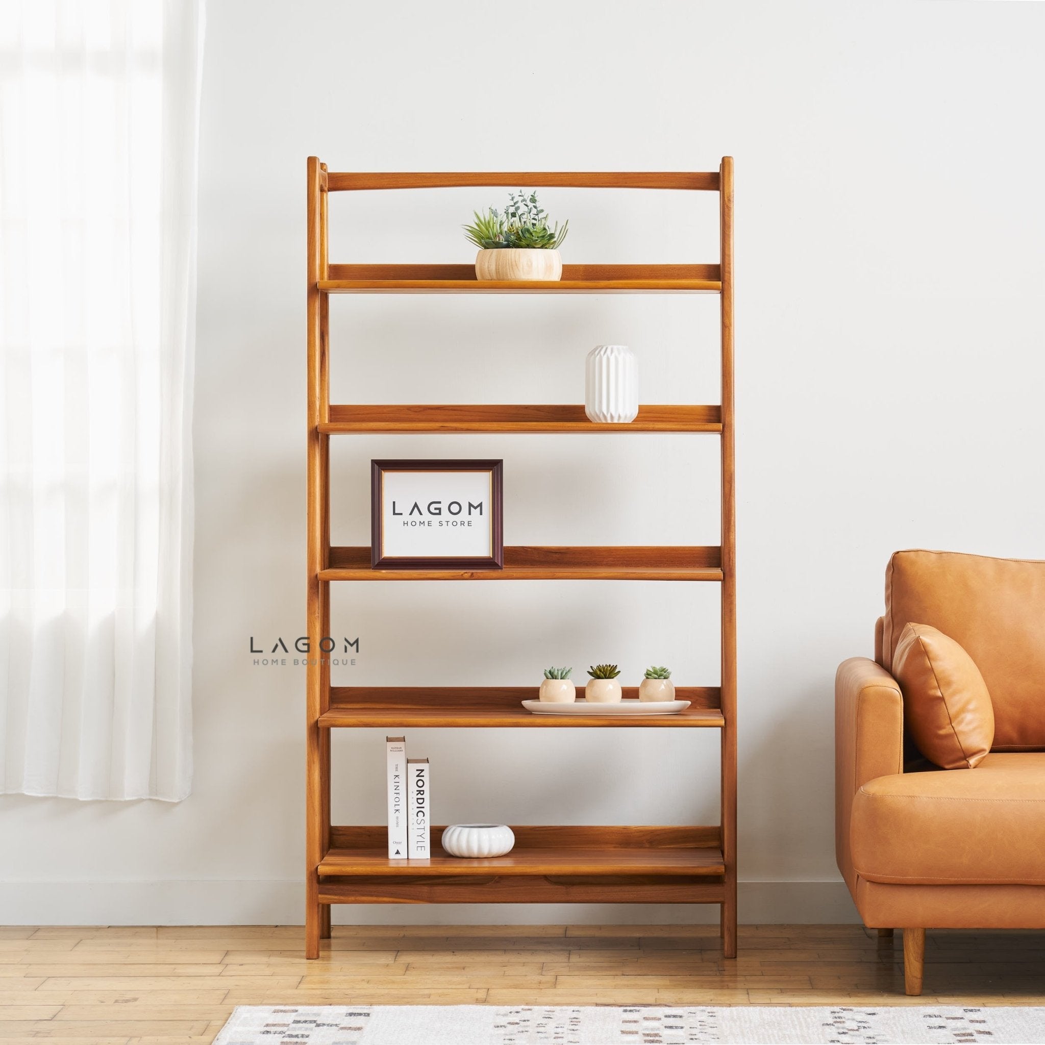 Solid Teak Open Shelf with 5 Tiers - Bookshelves - Lagom Home Boutique