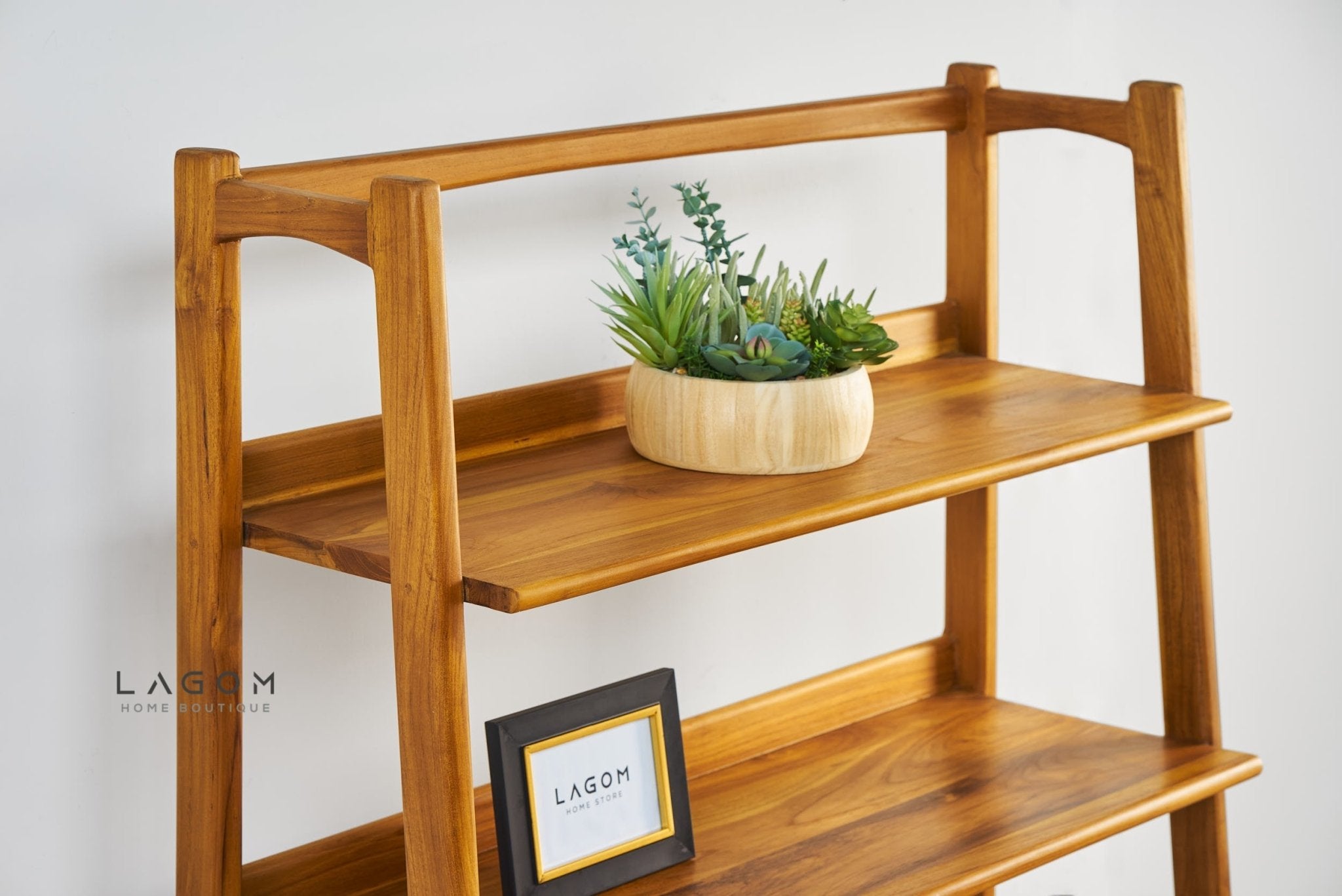 Solid Teak Open Shelf with 5 Tiers - Bookshelves - Lagom Home Boutique