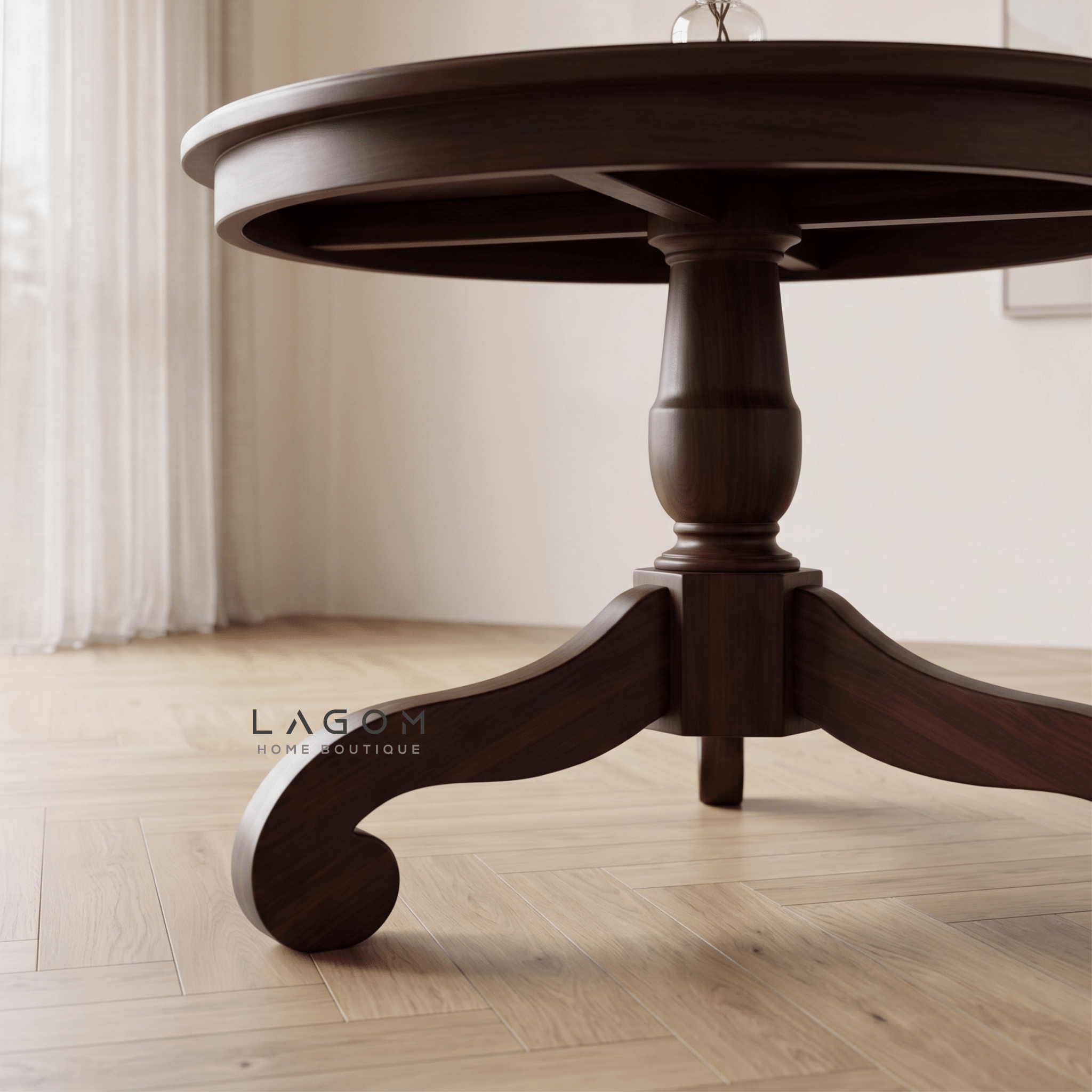 Solid Teak Round Artisan Pedestal Table-Dining Table-Lagom Home Boutique