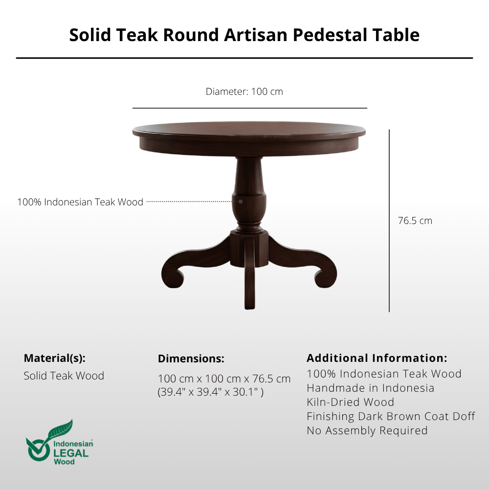 Solid Teak Round Artisan Pedestal Table-Dining Table-Lagom Home Boutique