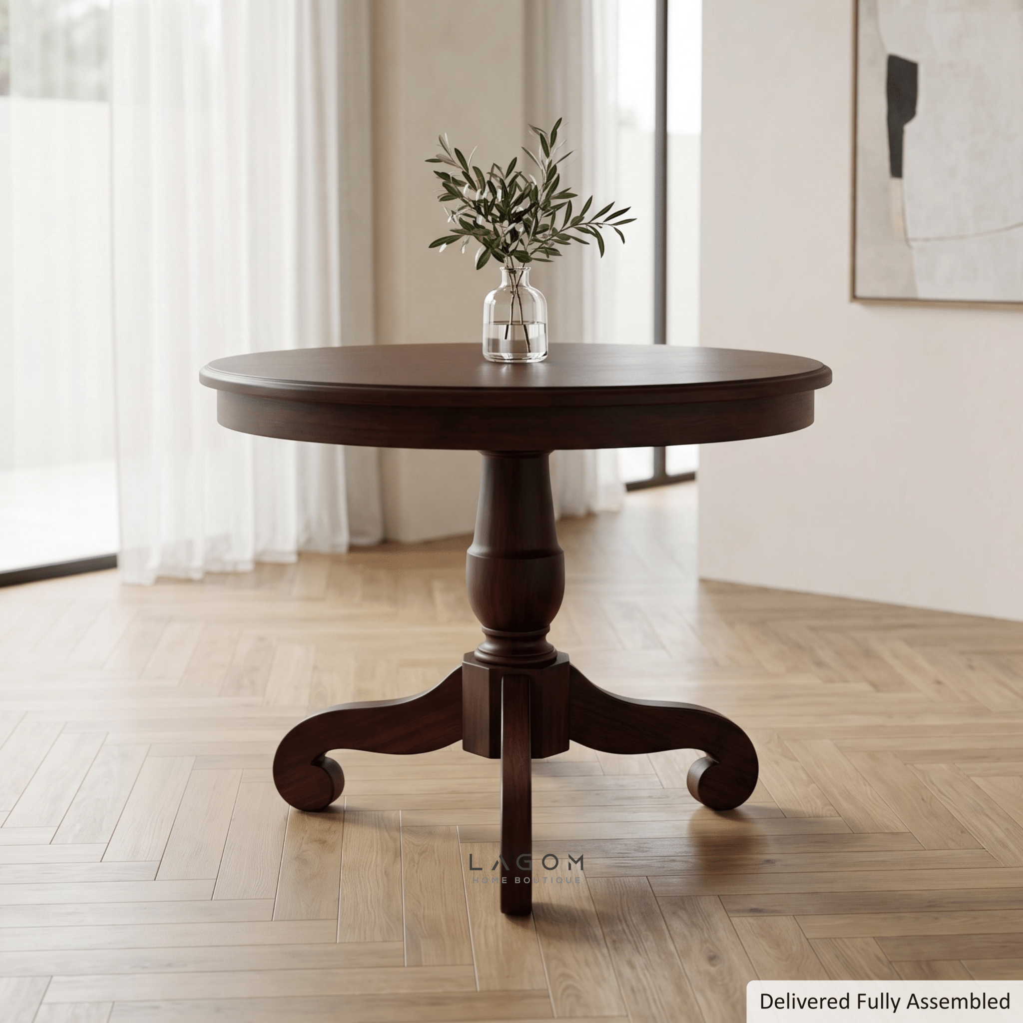 Solid Teak Round Artisan Pedestal Table-Dining Table-Lagom Home Boutique