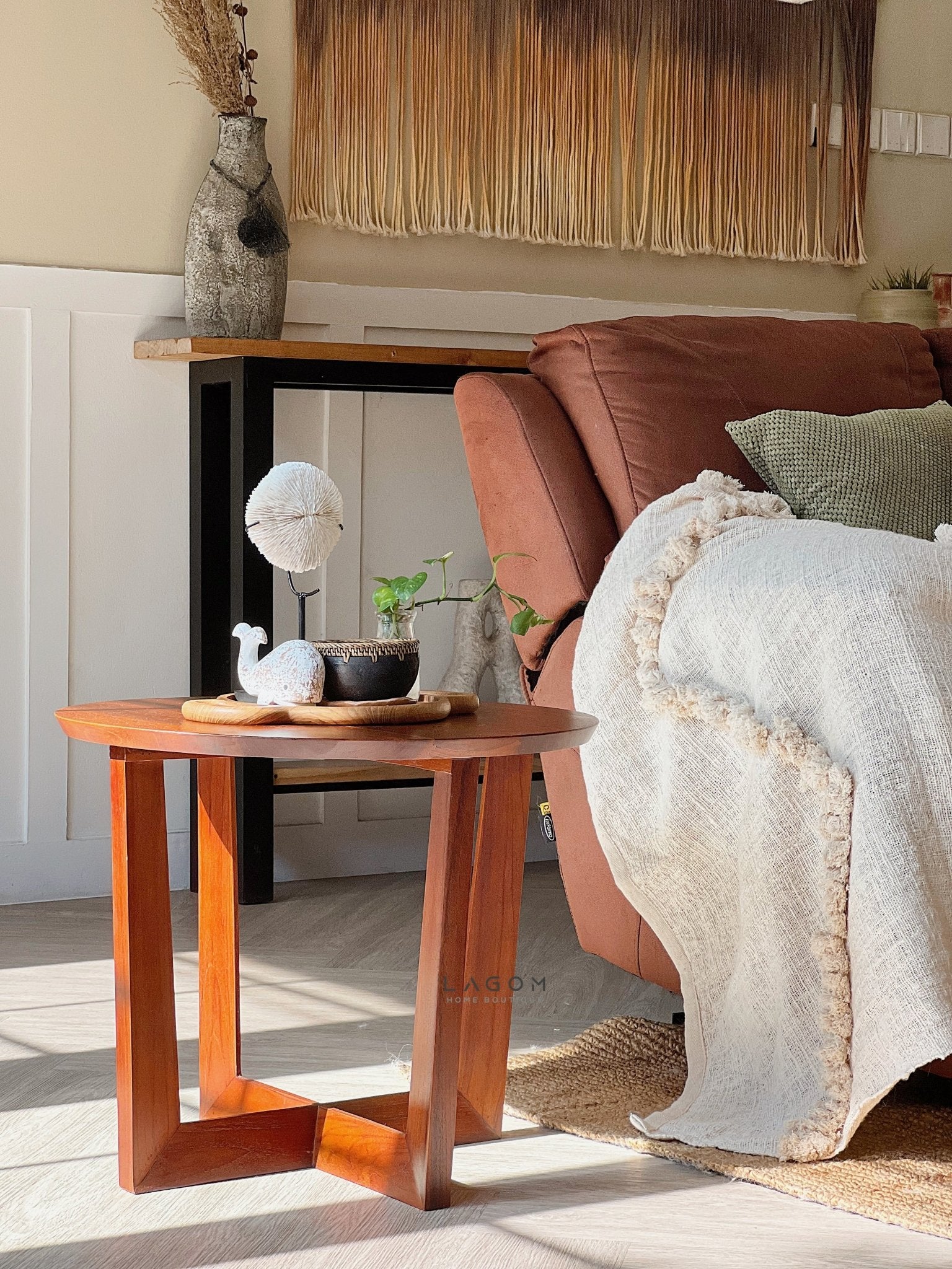 Solid Teak Round Side Table - Side Table - Lagom Home Boutique