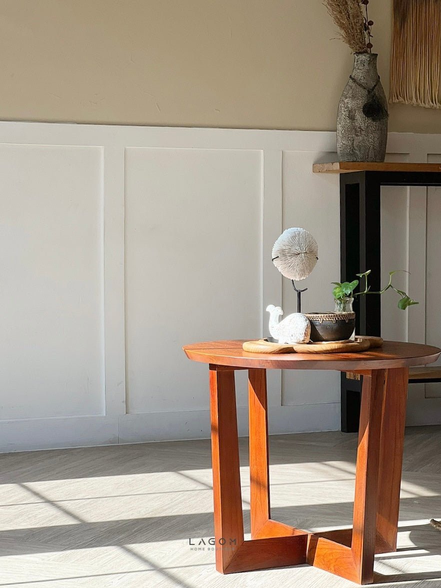 Solid Teak Round Side Table - Side Table - Lagom Home Boutique