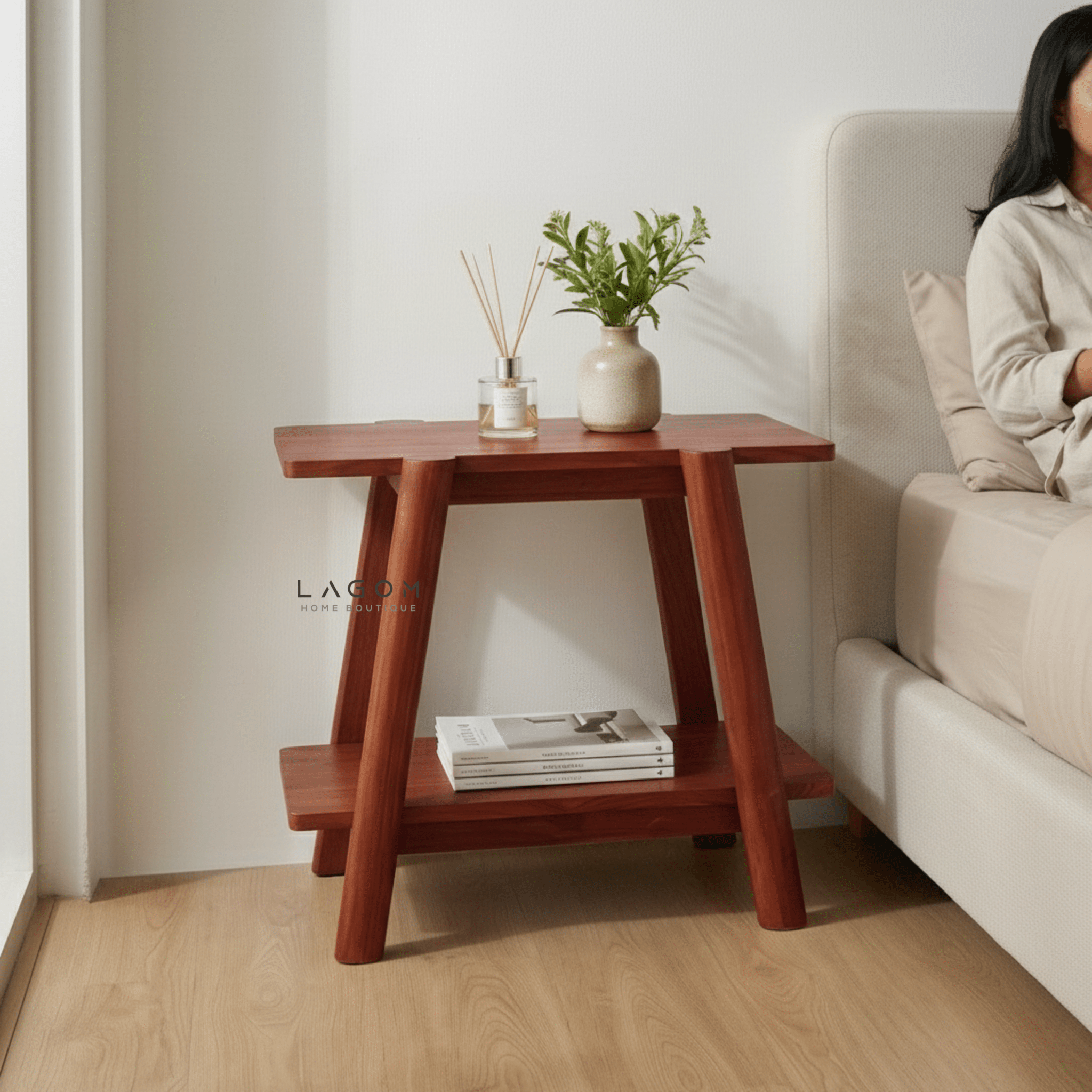 Solid Teak Side Table with Open Shelves - Side Table - Lagom Home Boutique