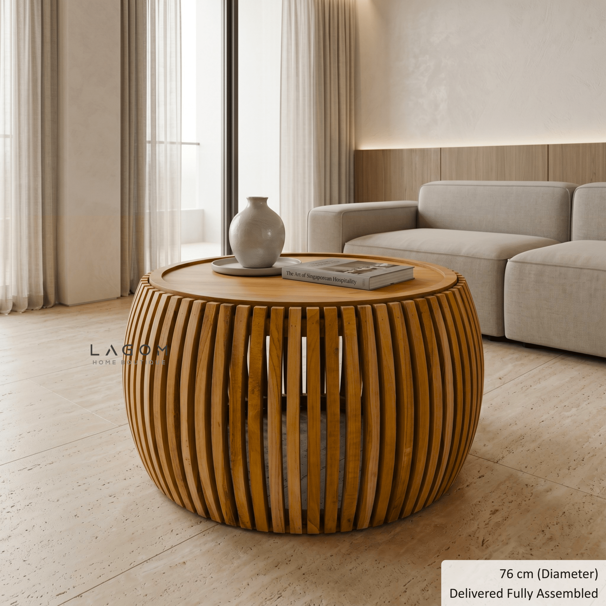 Solid Teak Slatted Coffee Table - Coffee Table - Lagom Home Boutique