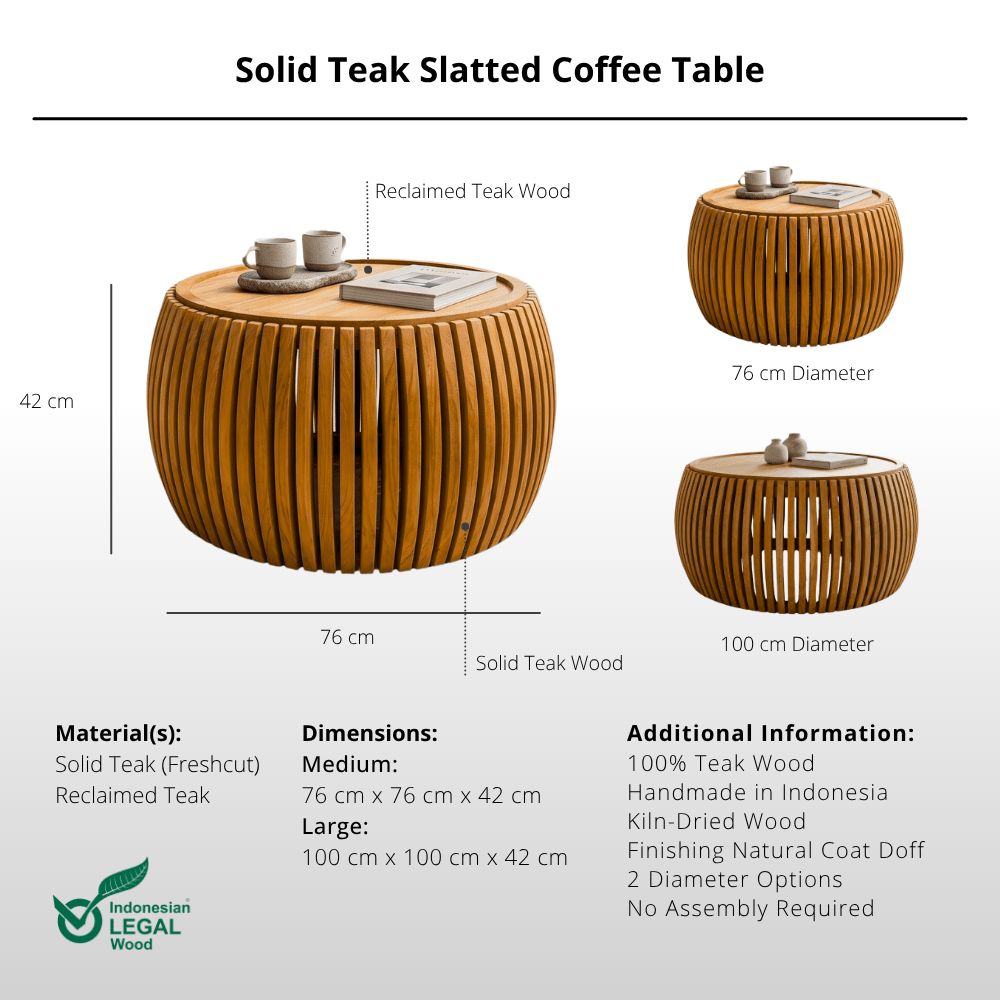 Solid Teak Slatted Coffee Table-Coffee Table-Lagom Home Boutique