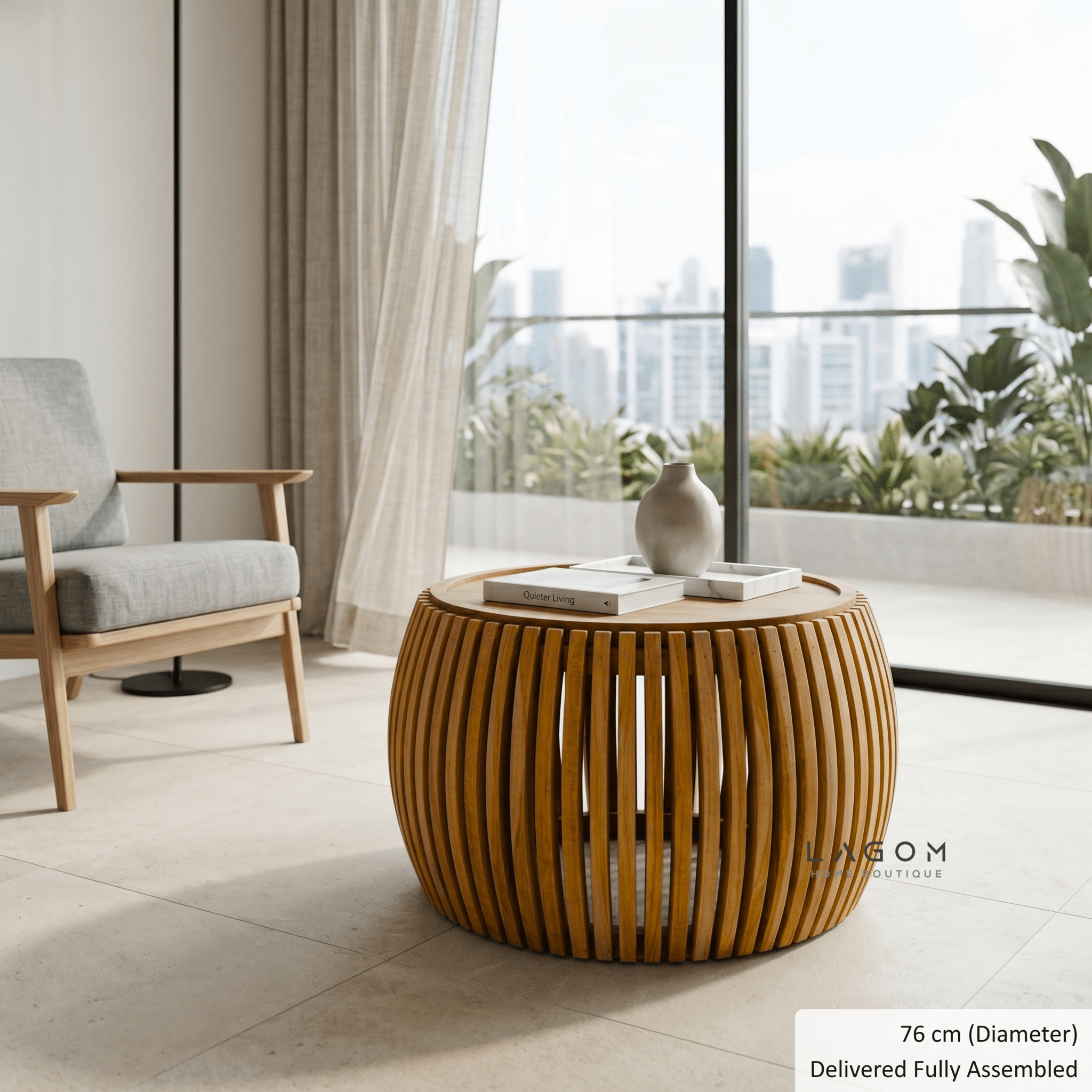 Solid Teak Slatted Coffee Table - Coffee Table - Lagom Home Boutique