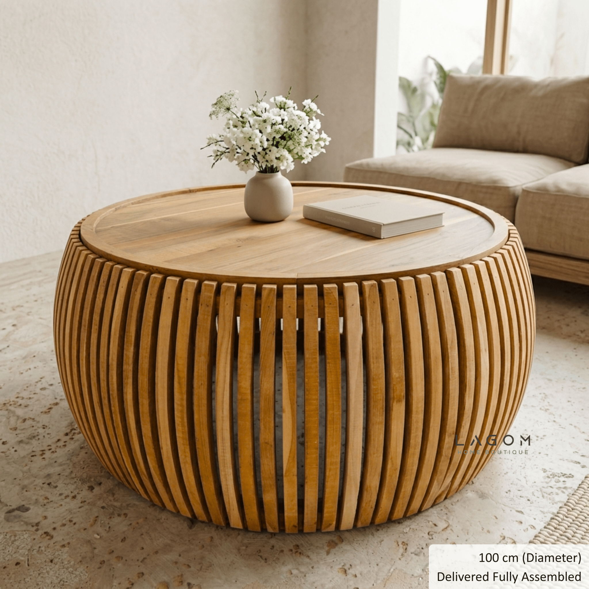 Solid Teak Slatted Coffee Table - Coffee Table - Lagom Home Boutique