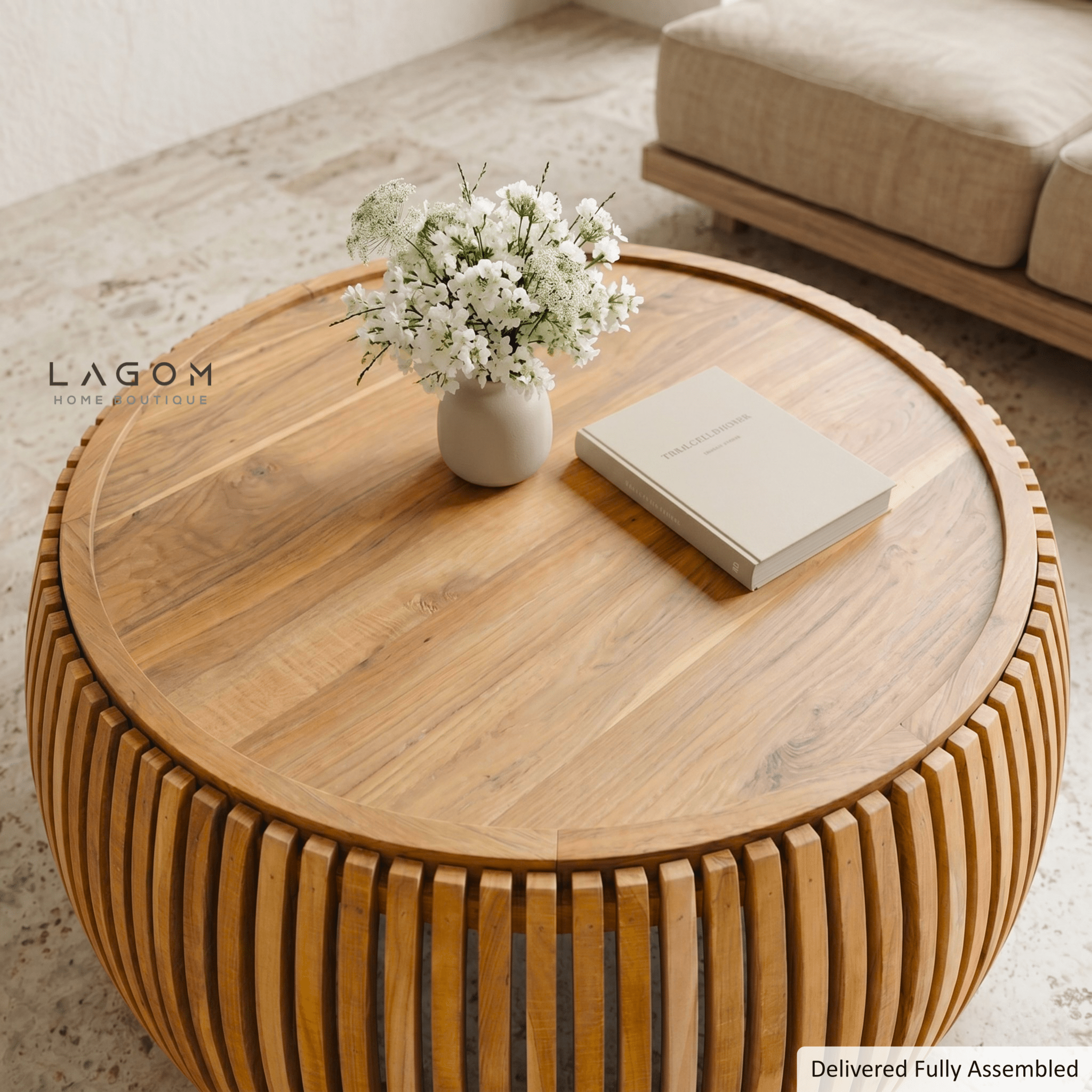 Solid Teak Slatted Coffee Table - Coffee Table - Lagom Home Boutique
