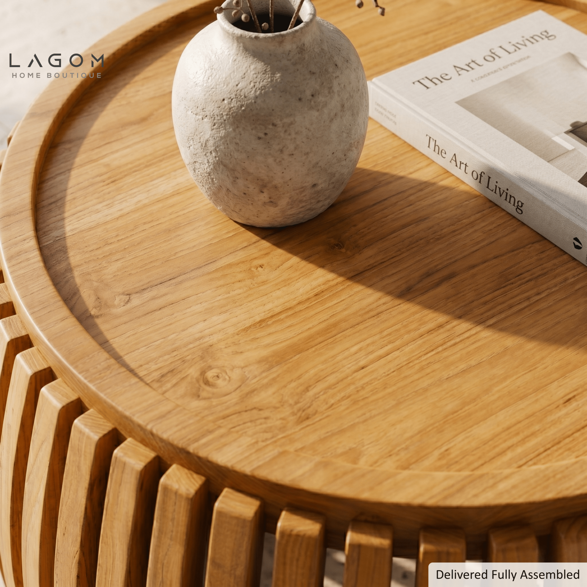 Solid Teak Slatted Coffee Table - Coffee Table - Lagom Home Boutique