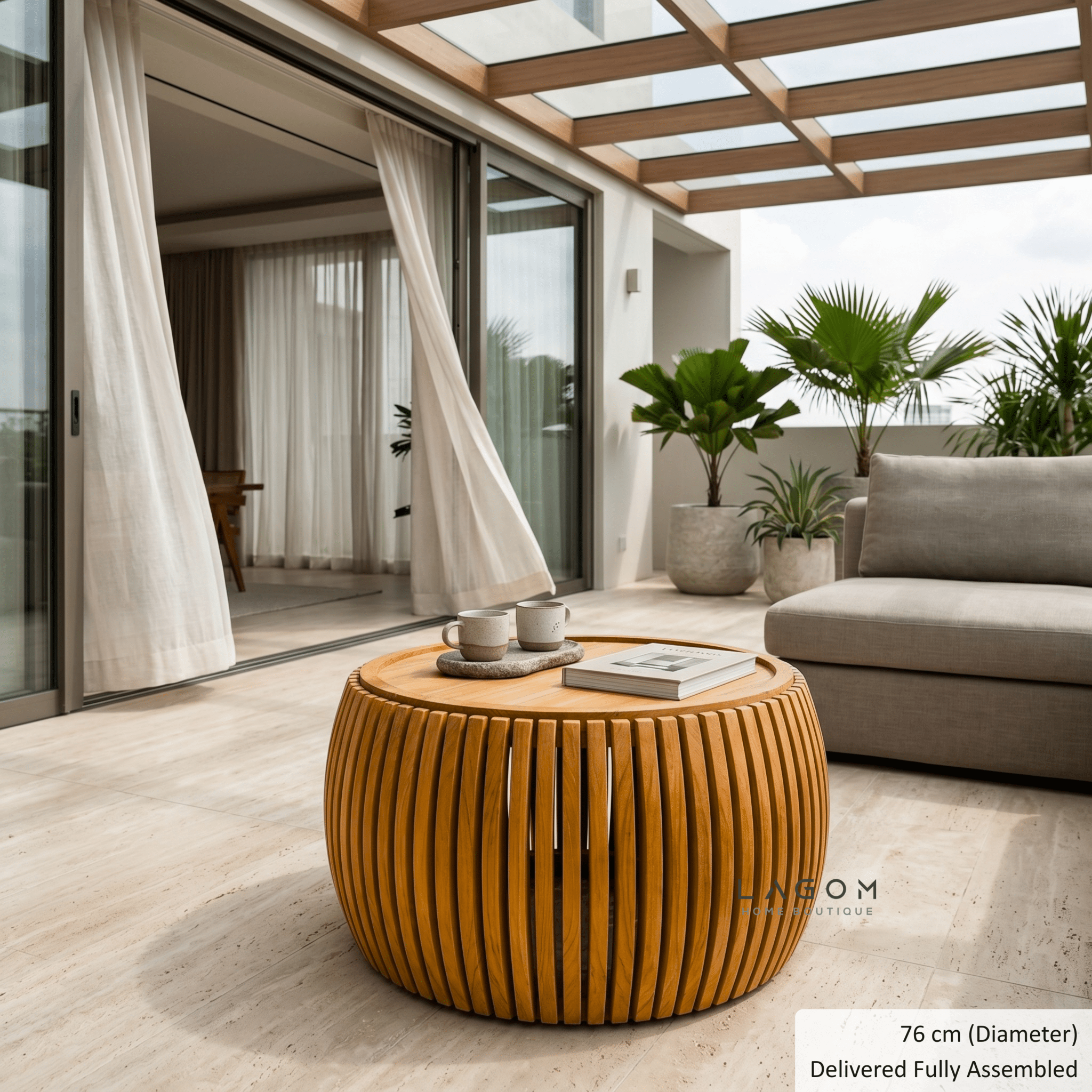 Solid Teak Slatted Coffee Table - Coffee Table - Lagom Home Boutique