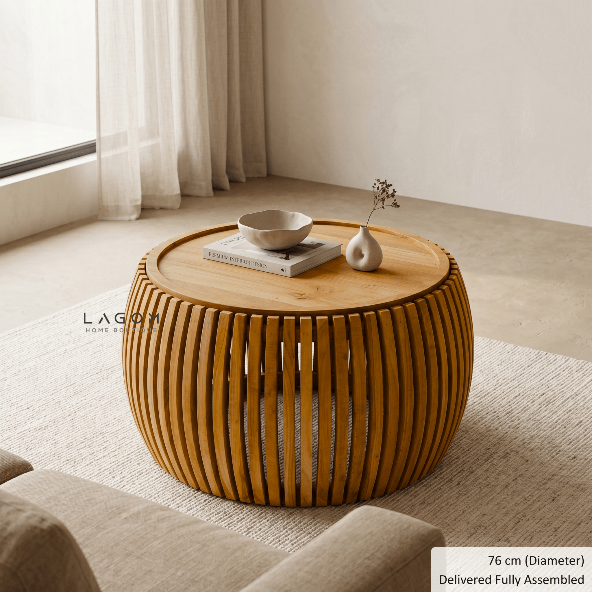 Solid Teak Slatted Coffee Table - Coffee Table - Lagom Home Boutique