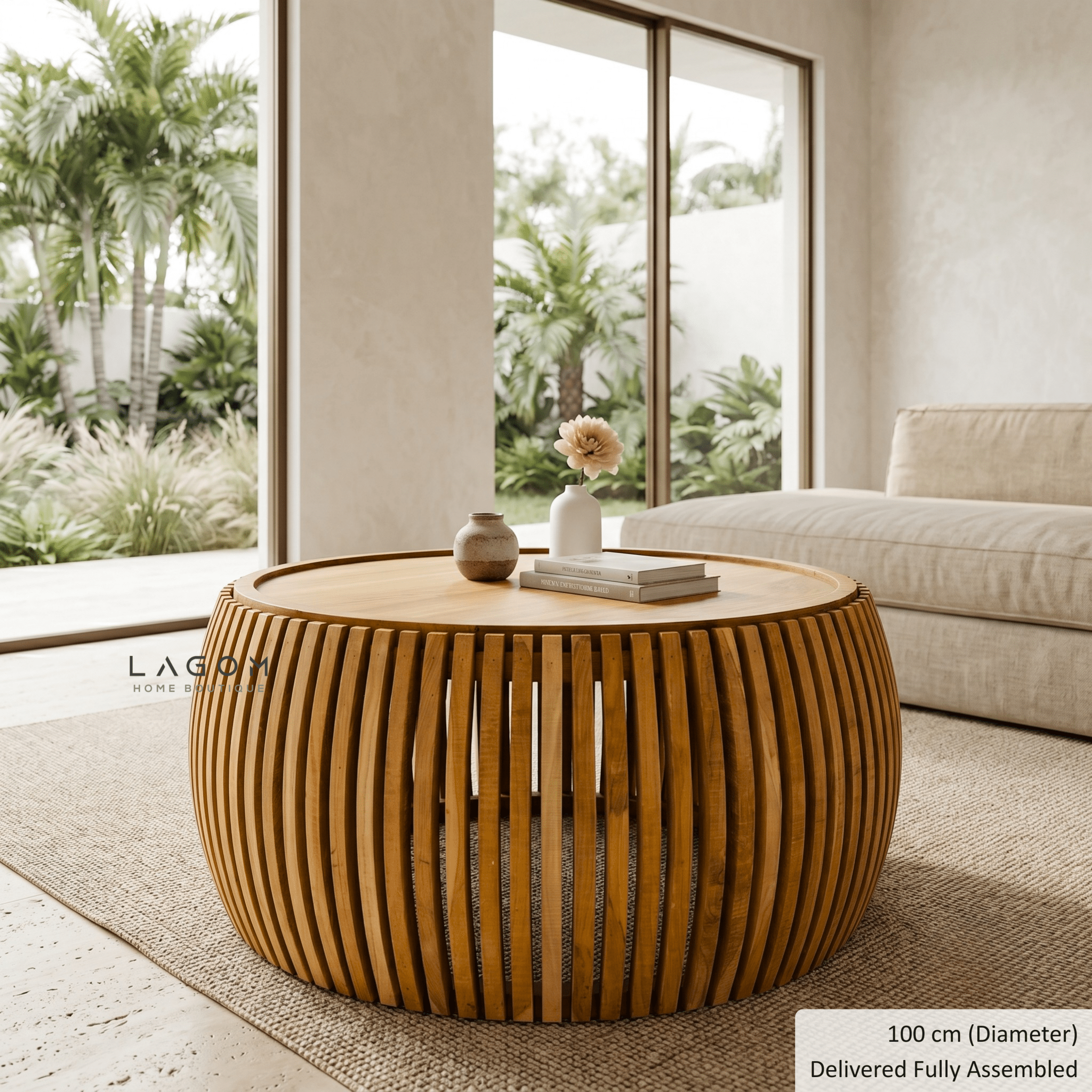 Solid Teak Slatted Coffee Table - Coffee Table - Lagom Home Boutique