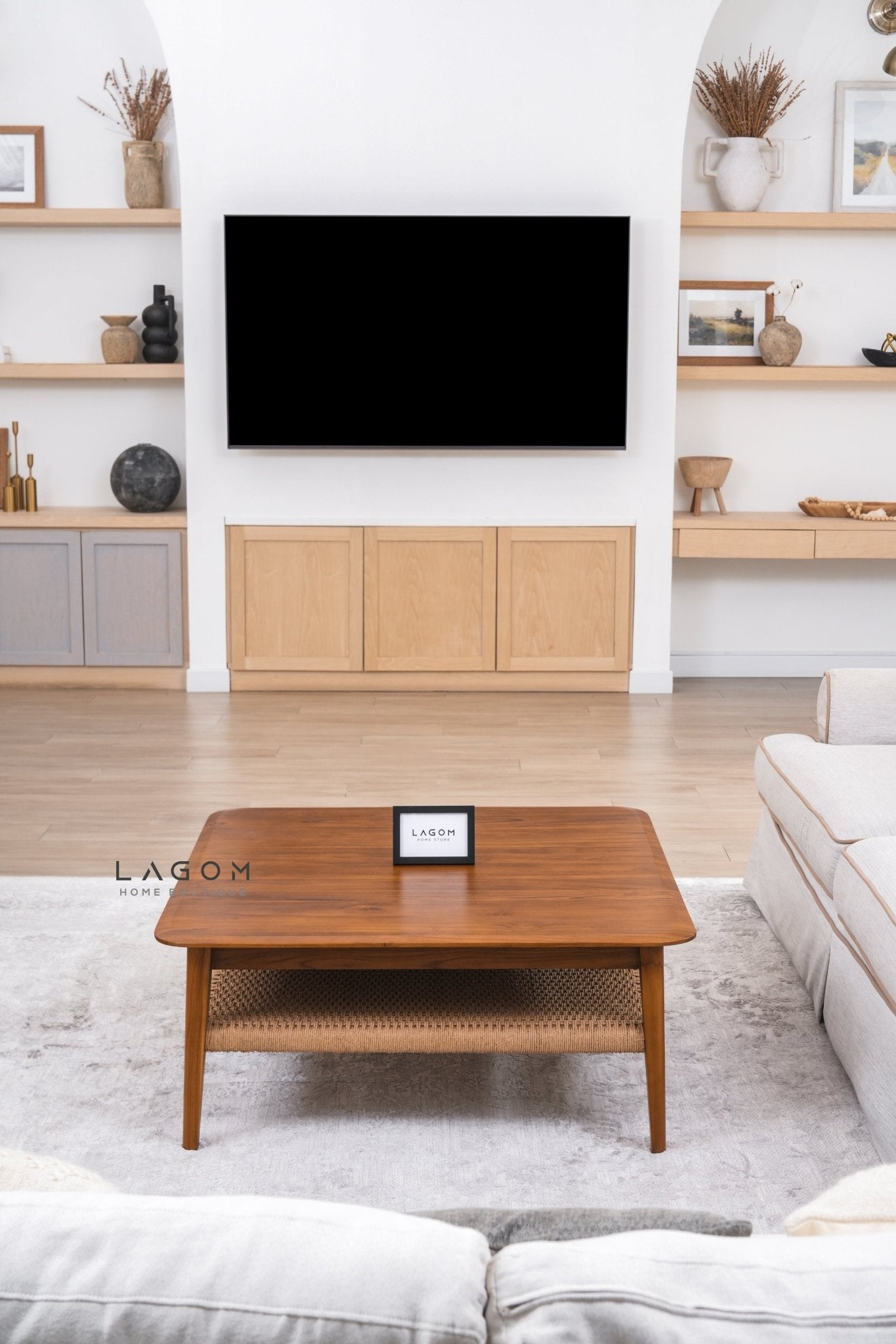 Square Coffee Table in Premium Teak & Loom - Coffee Table - Lagom Home Boutique