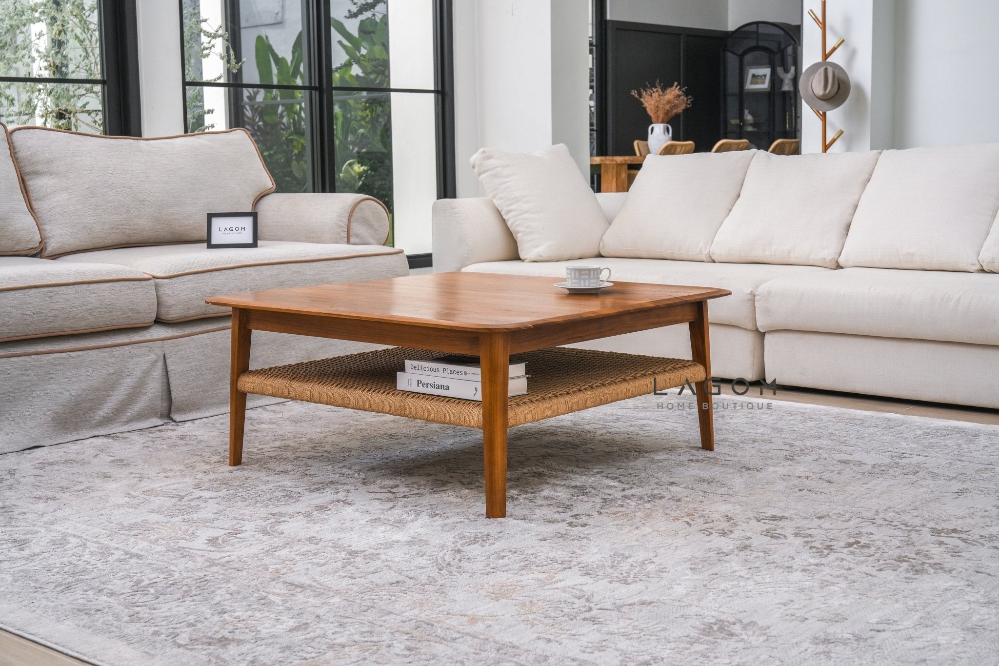 Square Coffee Table in Premium Teak & Loom - Coffee Table - Lagom Home Boutique