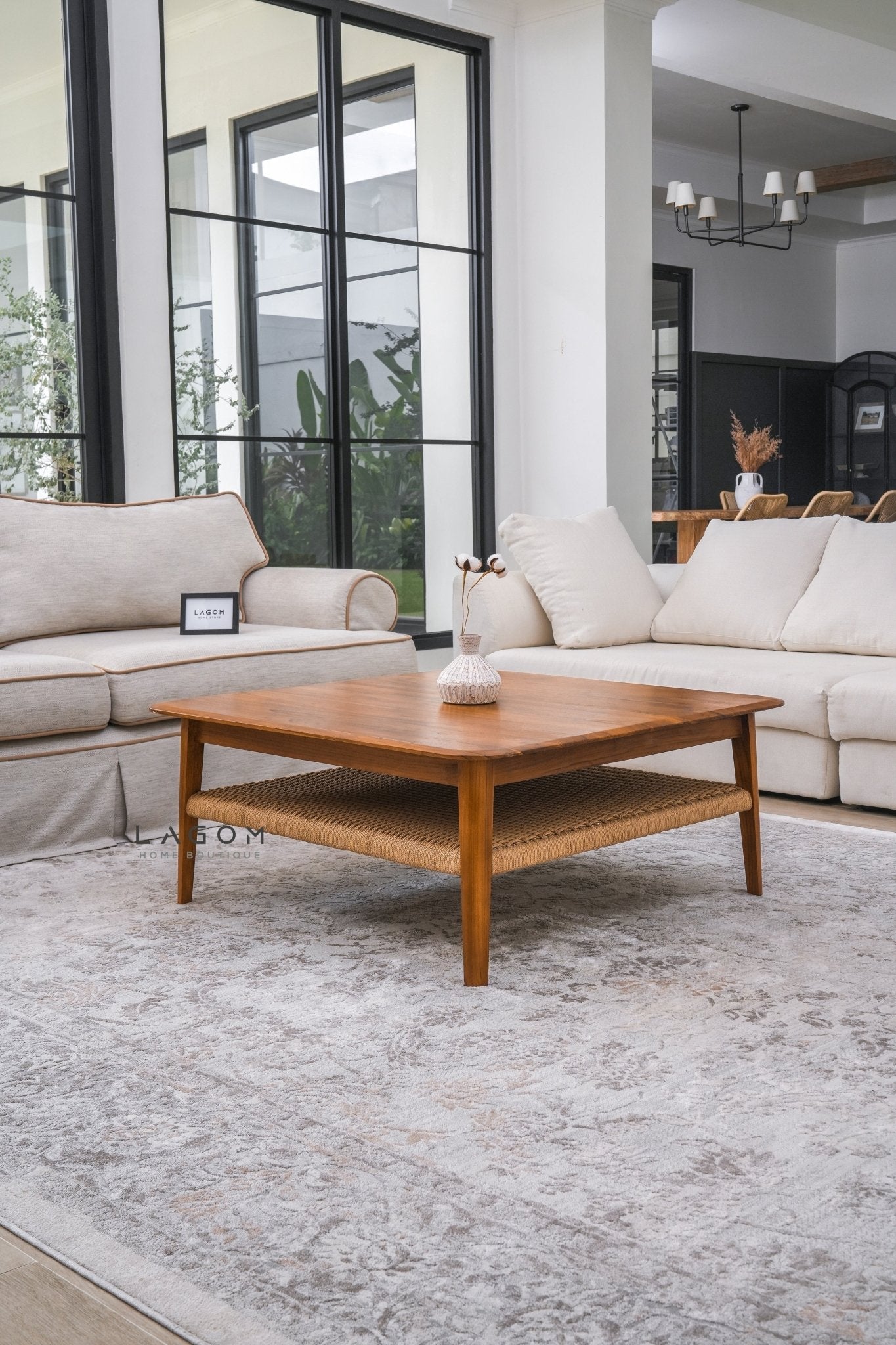 Square Coffee Table in Premium Teak & Loom - Coffee Table - Lagom Home Boutique
