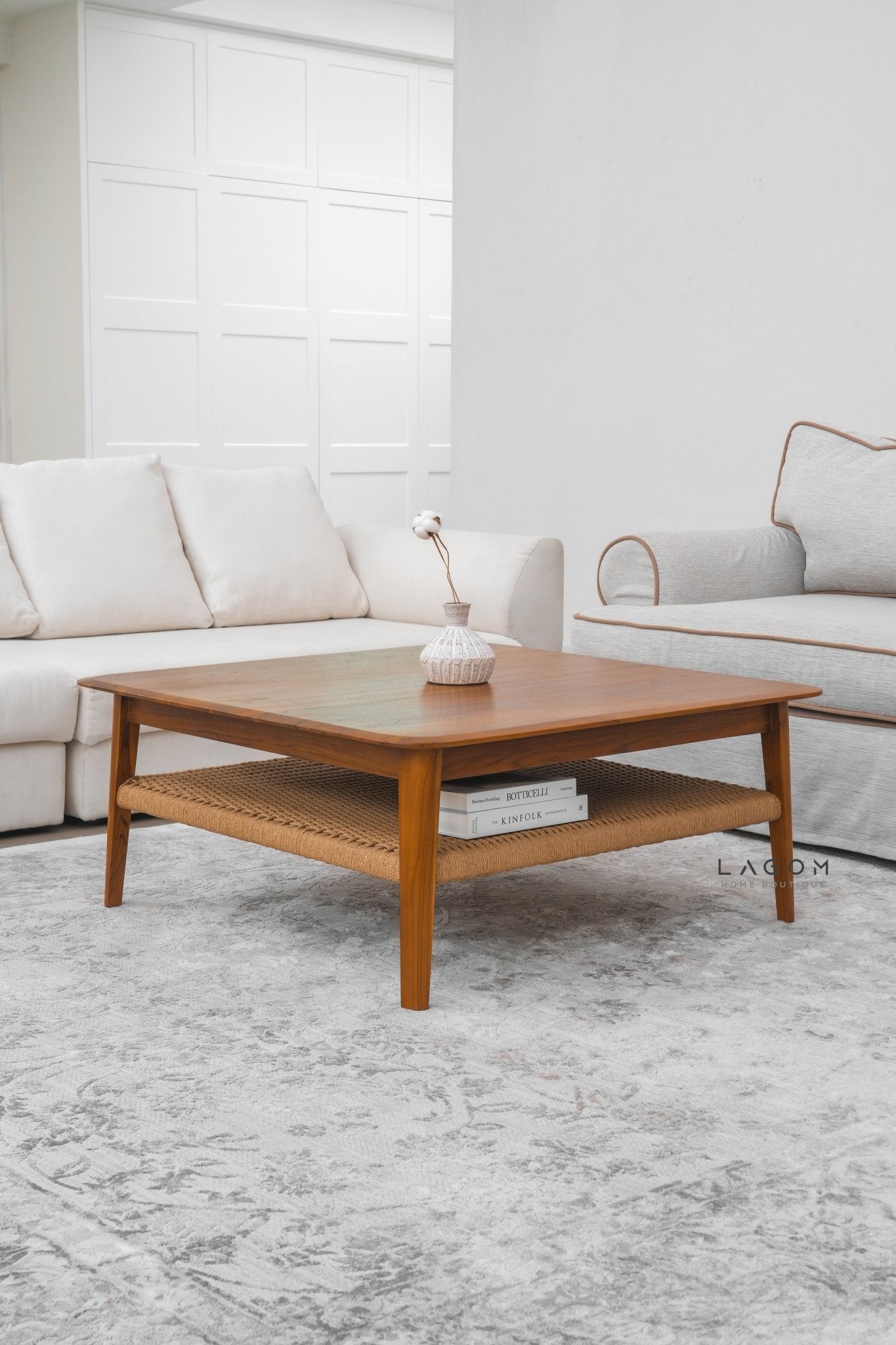 Square Coffee Table in Premium Teak & Loom - Coffee Table - Lagom Home Boutique