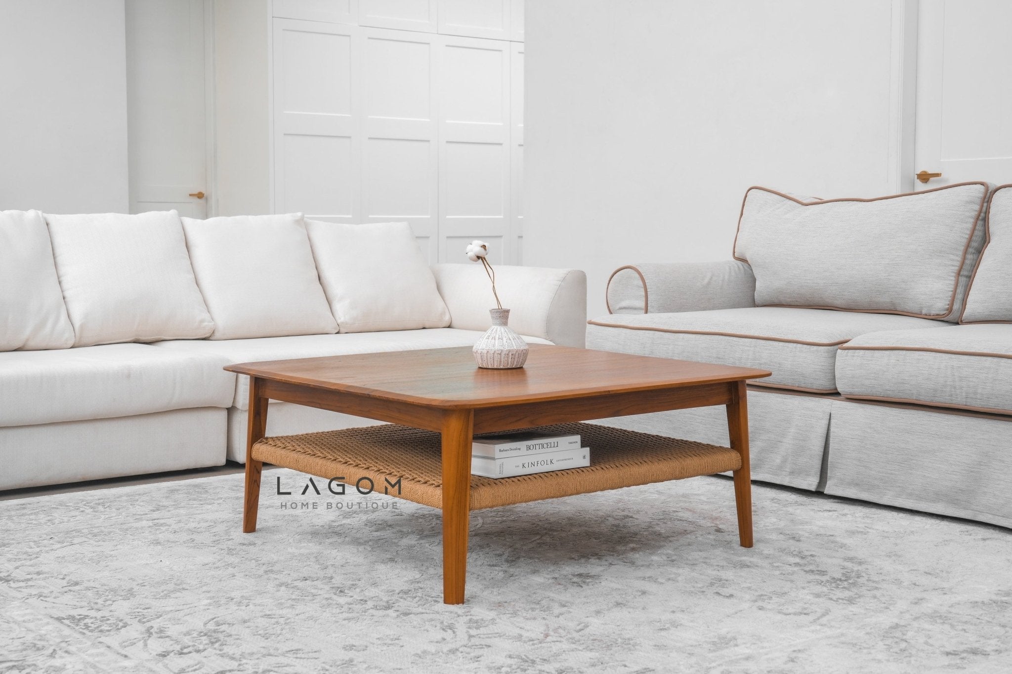 Square Coffee Table in Premium Teak & Loom - Coffee Table - Lagom Home Boutique