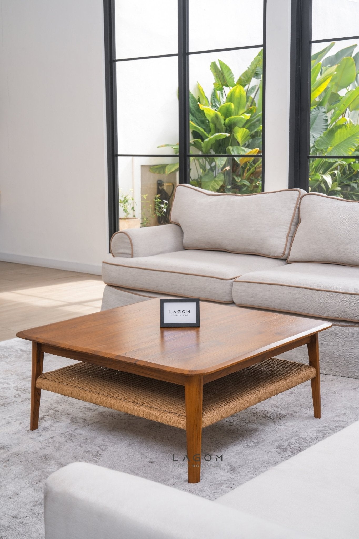 Square Coffee Table in Premium Teak & Loom - Coffee Table - Lagom Home Boutique