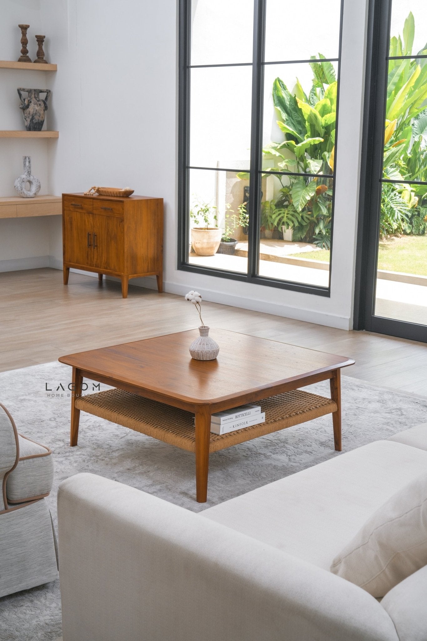 Square Coffee Table in Premium Teak & Loom - Coffee Table - Lagom Home Boutique