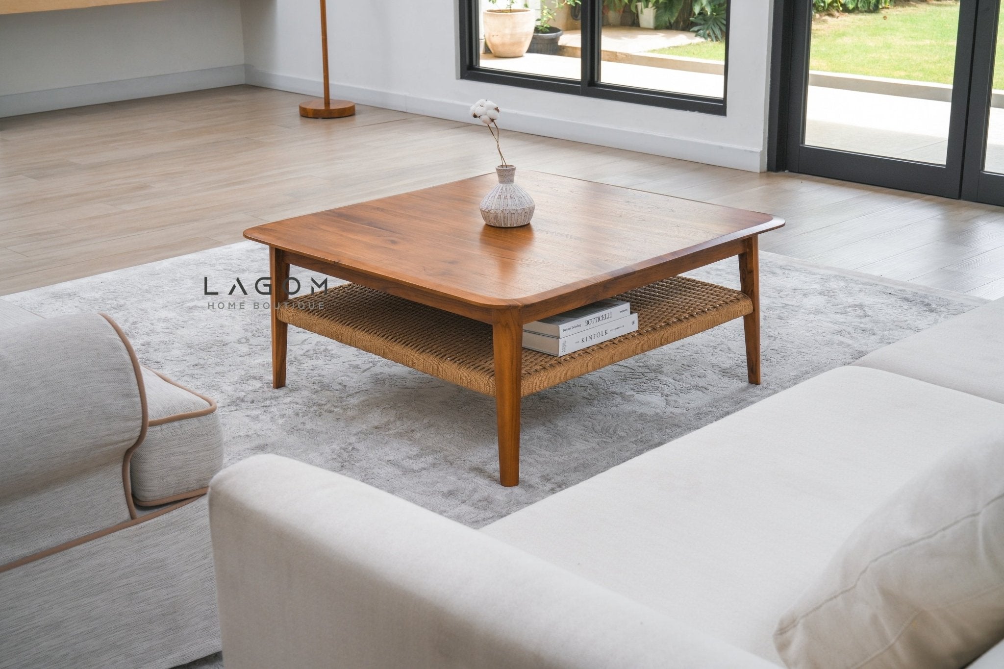 Square Coffee Table in Premium Teak & Loom - Coffee Table - Lagom Home Boutique