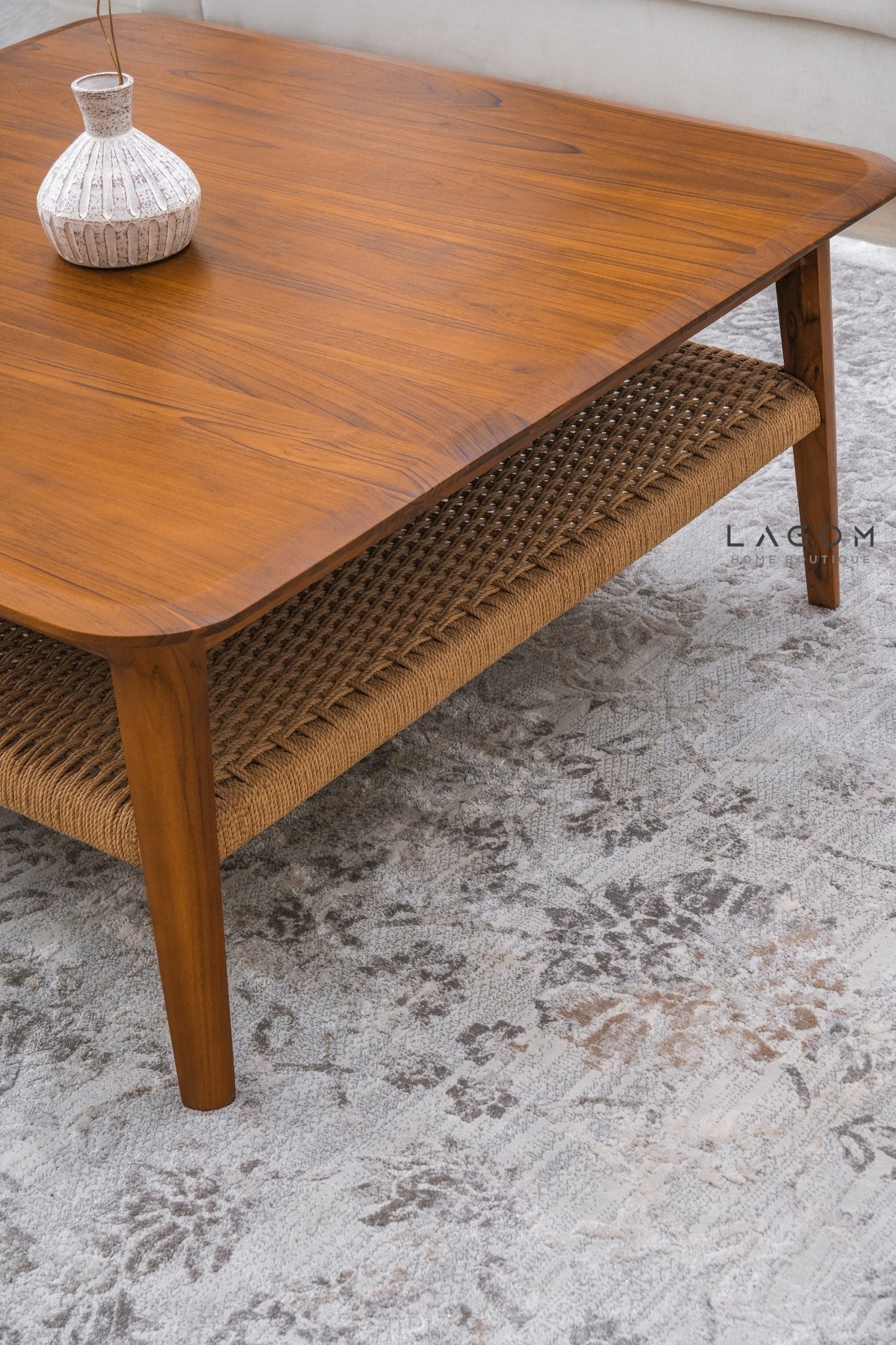 Square Coffee Table in Premium Teak & Loom - Coffee Table - Lagom Home Boutique
