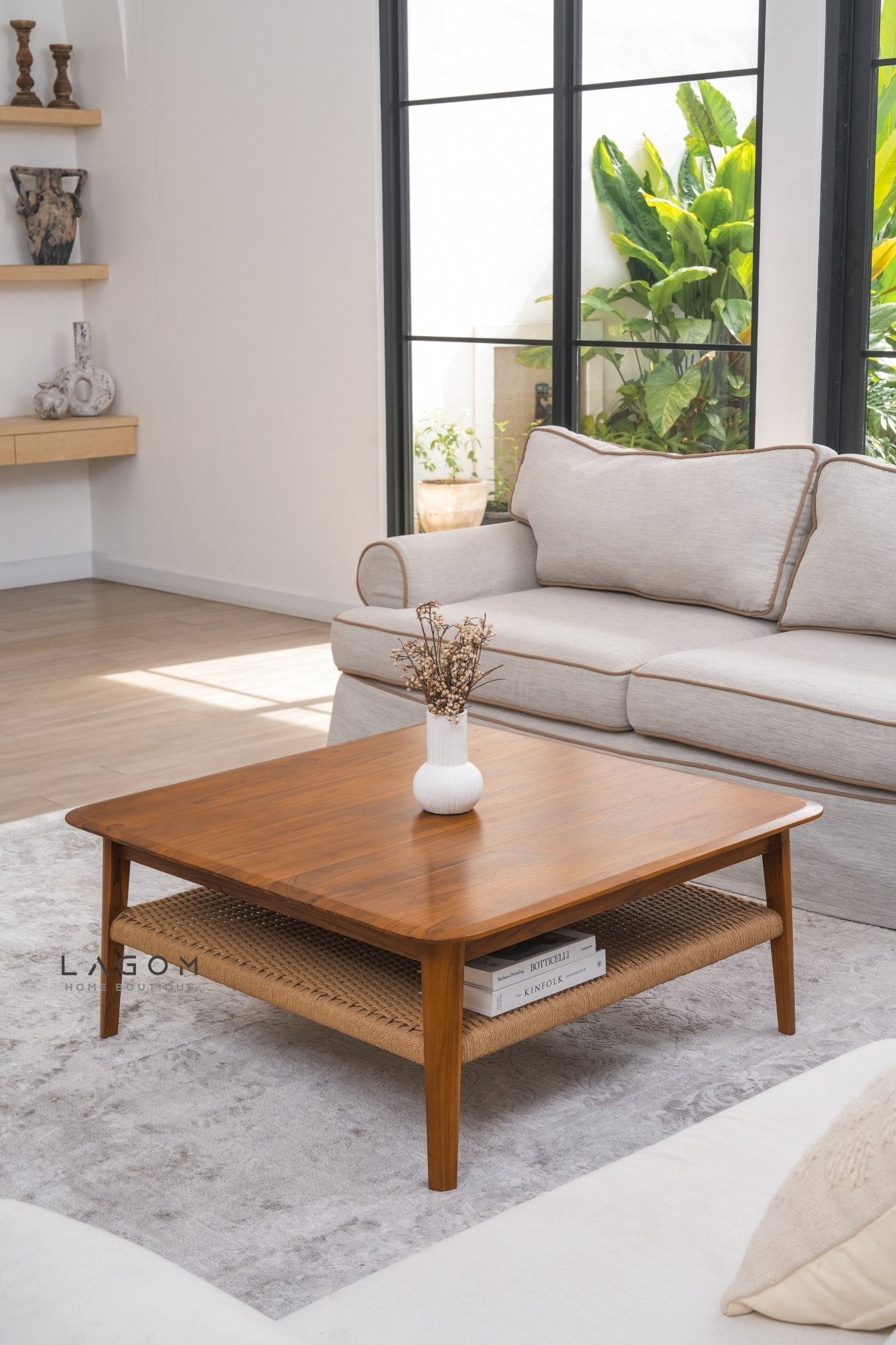 Square Coffee Table in Premium Teak & Loom - Coffee Table - Lagom Home Boutique
