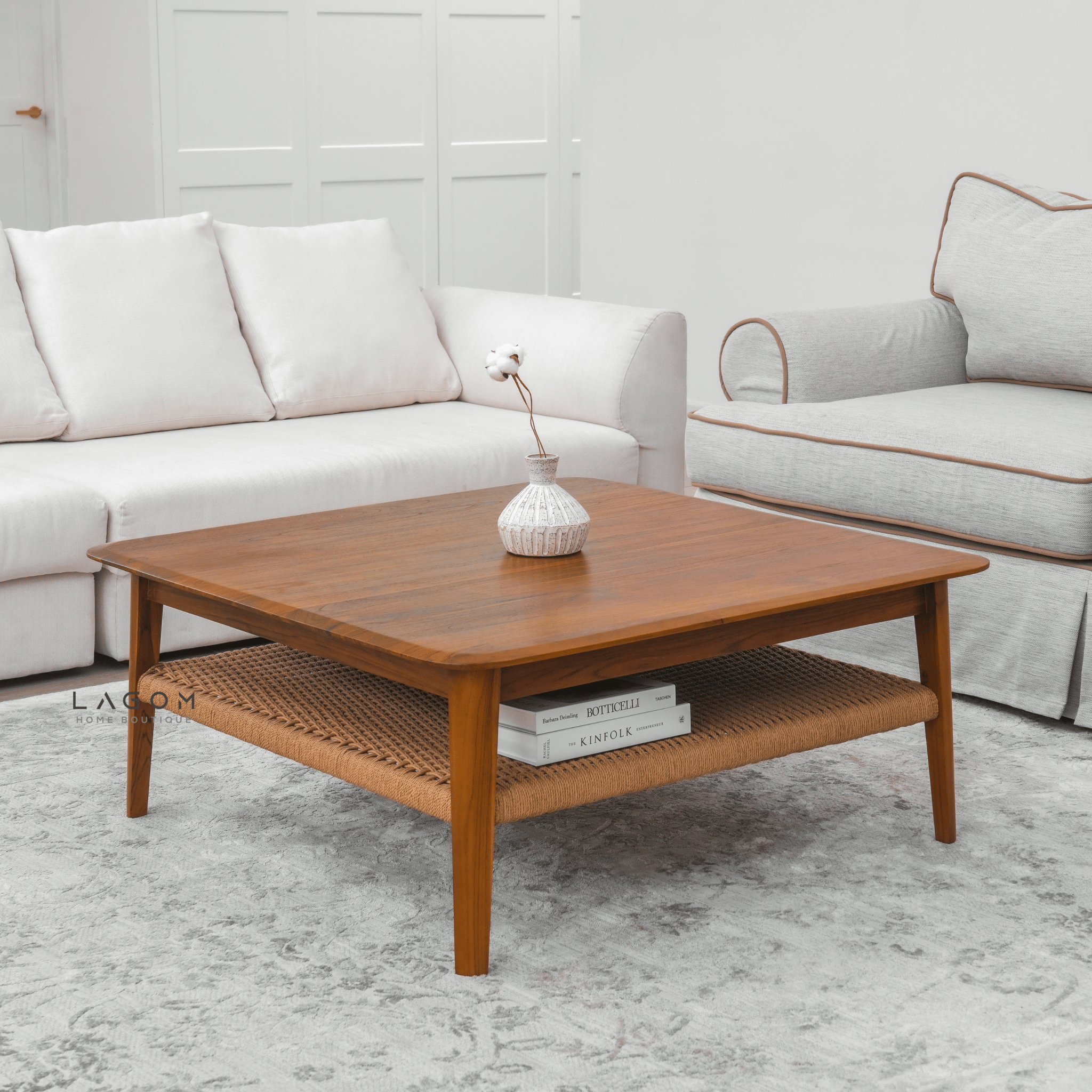 Square Coffee Table in Premium Teak & Loom - Coffee Table - Lagom Home Boutique