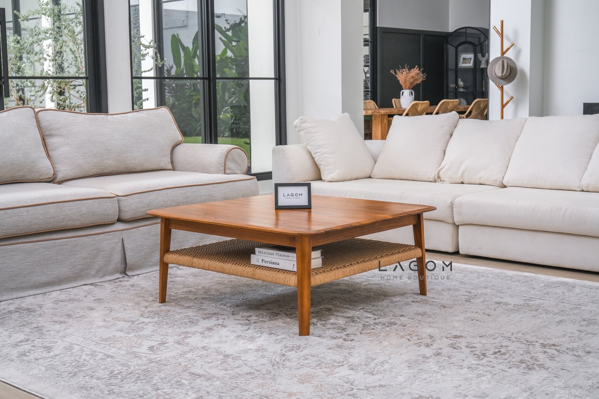 Square Coffee Table in Premium Teak & Loom - Coffee Table - Lagom Home Boutique