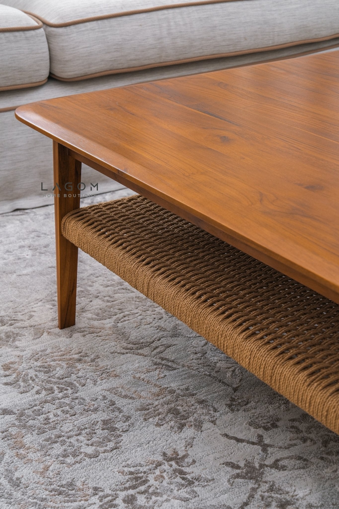 Square Coffee Table in Premium Teak & Loom - Coffee Table - Lagom Home Boutique