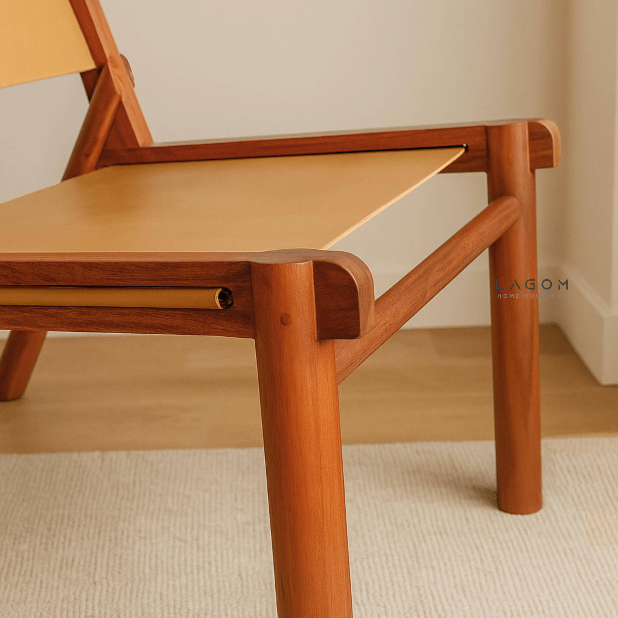 Teak and Leather Lounge Chair - Chair - Lagom Home Boutique
