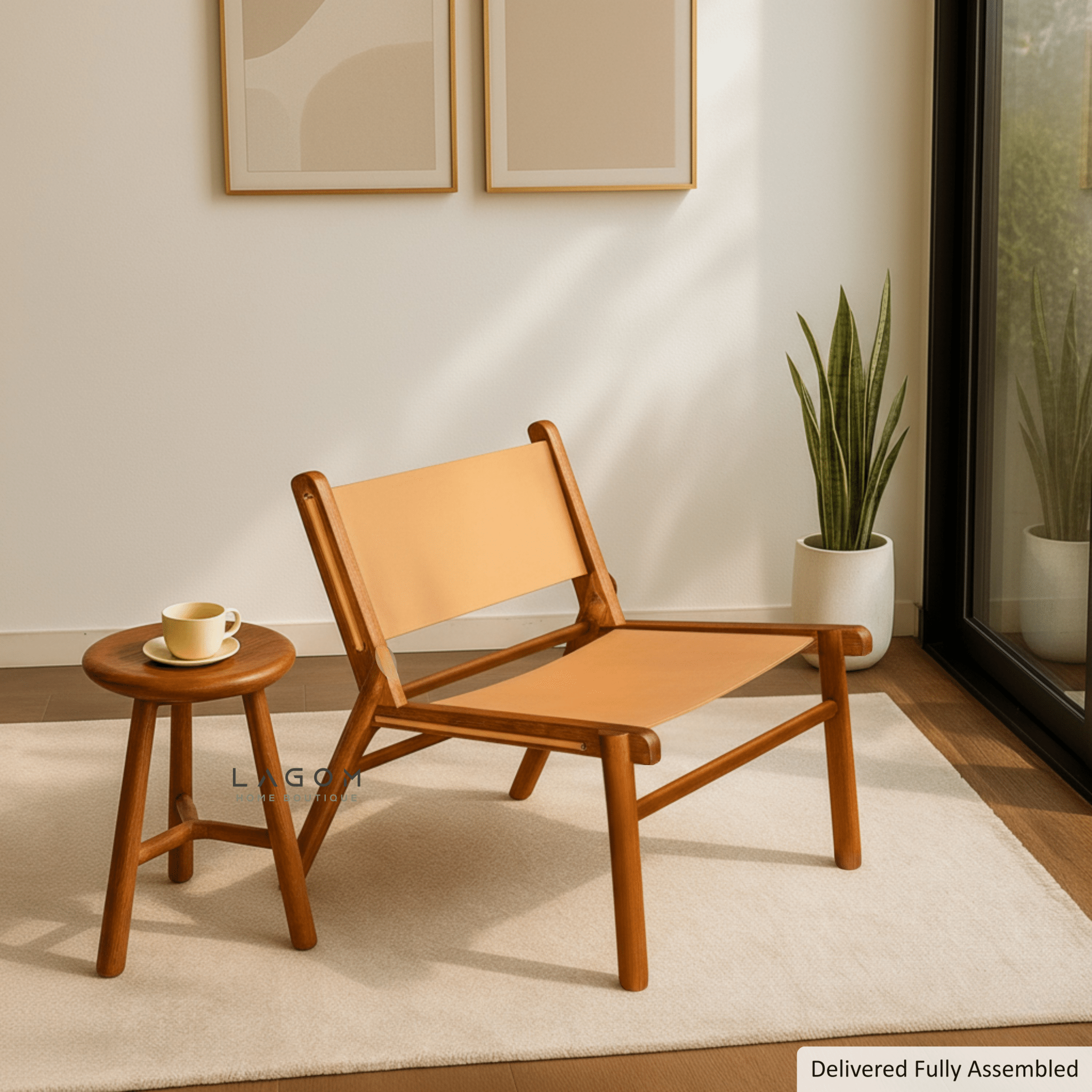 Teak and Leather Lounge Chair - Chair - Lagom Home Boutique