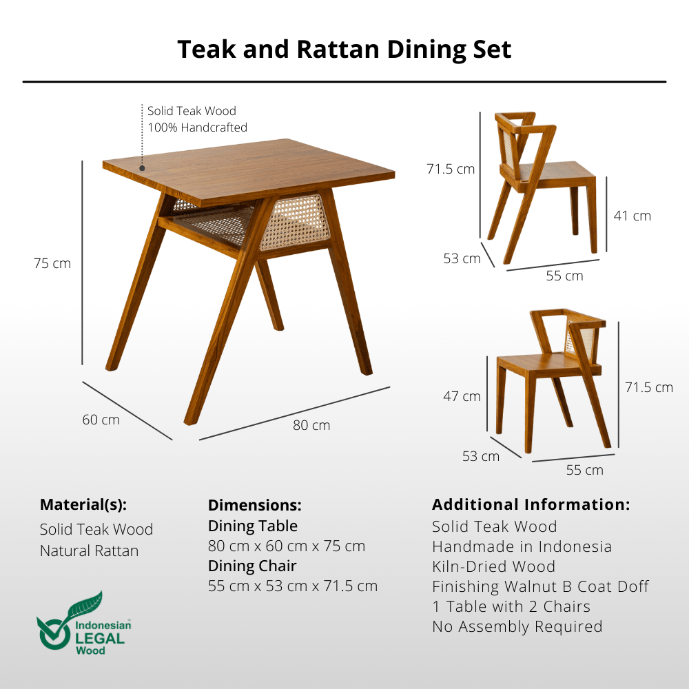 Teak and Rattan Dining Set - Dining Set - Lagom Home Boutique