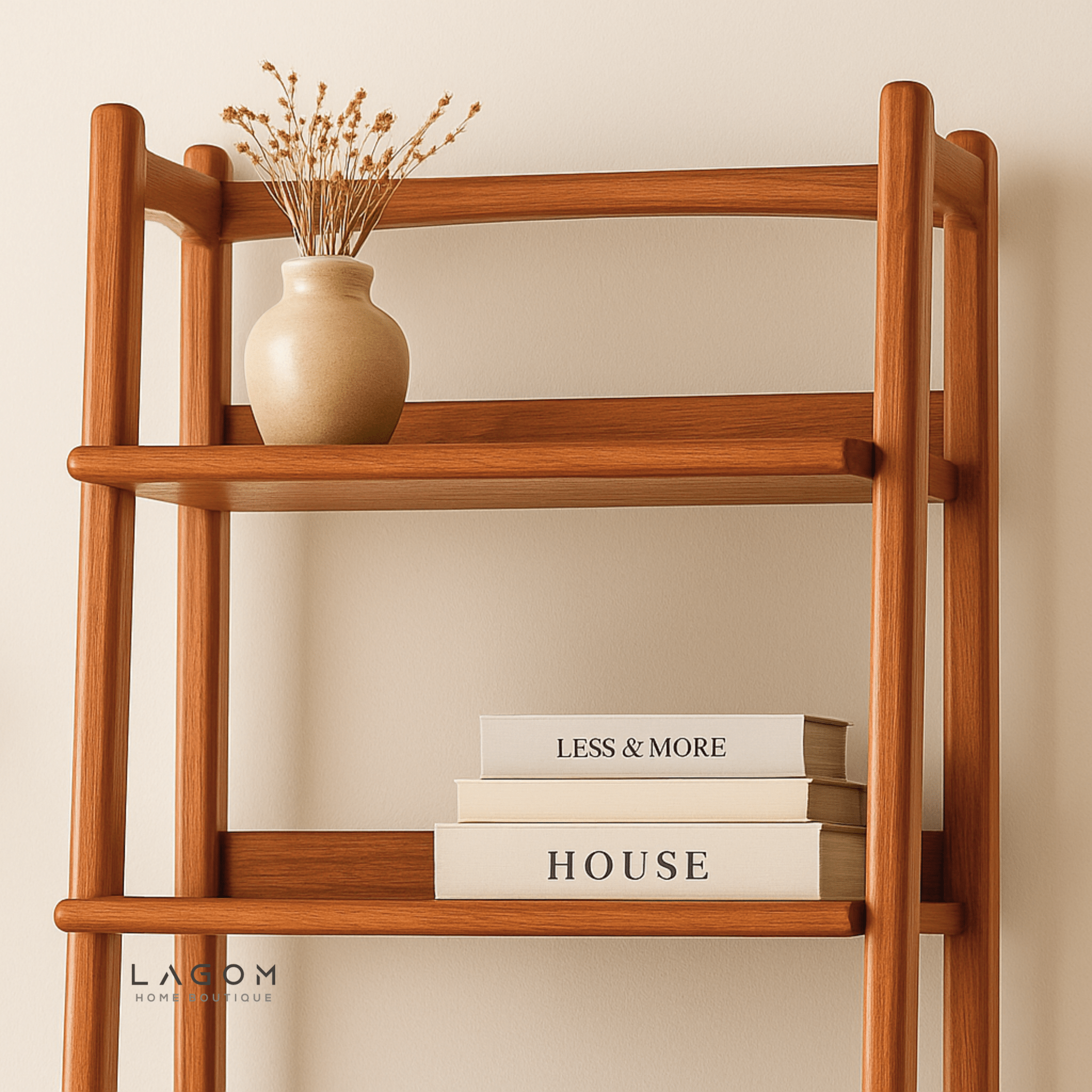 Teak Bookshelf with 2 Storage Compartments and Open Shelves - Bookshelves - Lagom Home Boutique