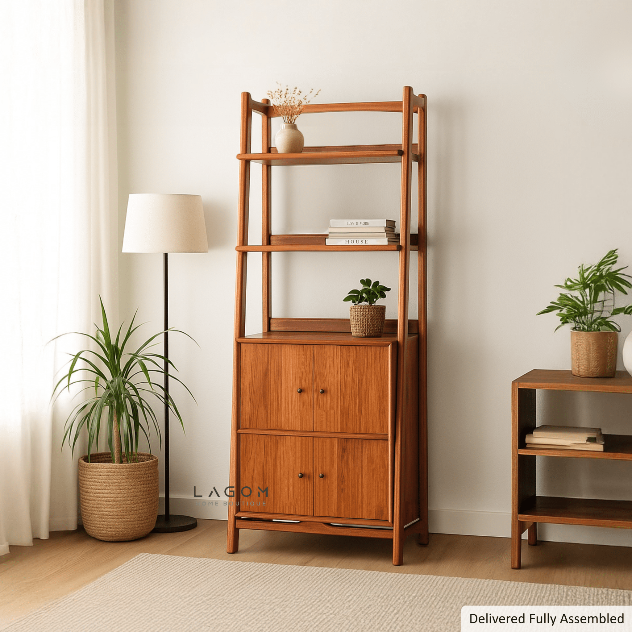 Teak Bookshelf with 2 Storage Compartments and Open Shelves - Bookshelves - Lagom Home Boutique