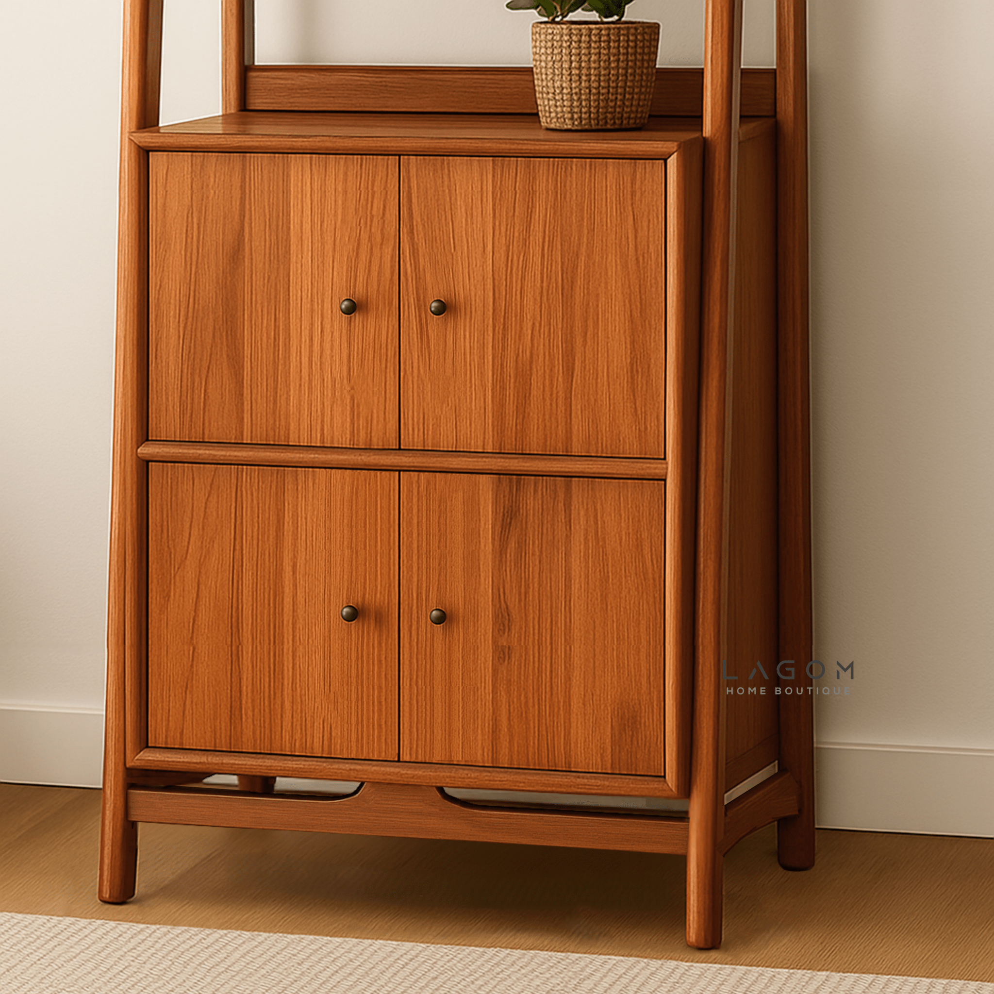 Teak Bookshelf with 2 Storage Compartments and Open Shelves - Bookshelves - Lagom Home Boutique