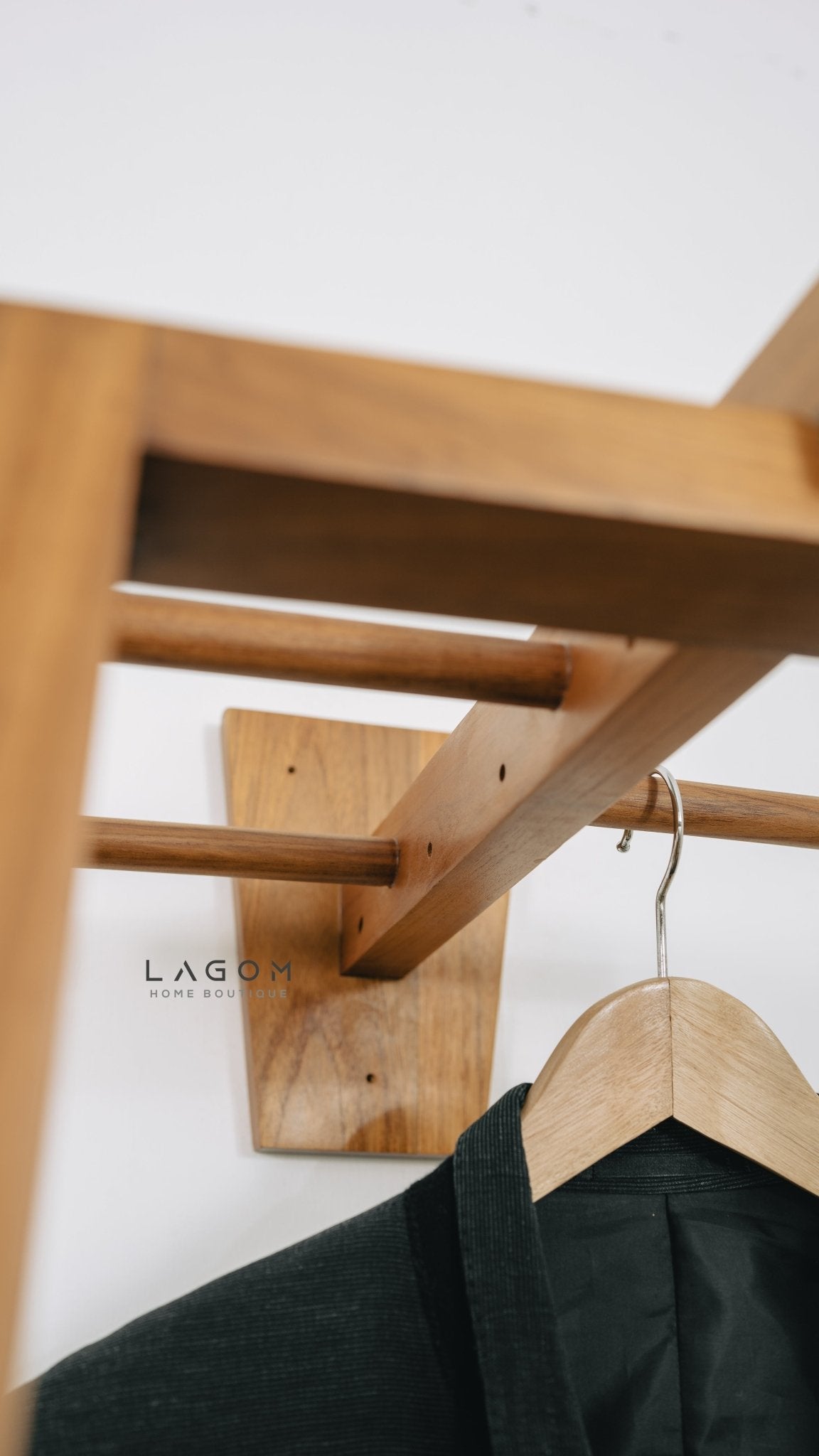 Teak Coat Stand with Accessories Hanger - Standing Coat Hanger - Lagom Home Boutique
