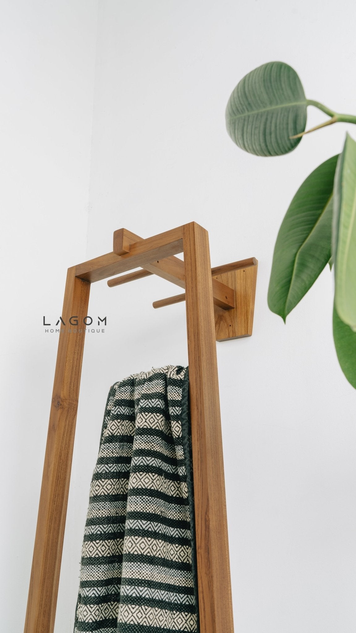 Teak Coat Stand with Accessories Hanger - Standing Coat Hanger - Lagom Home Boutique