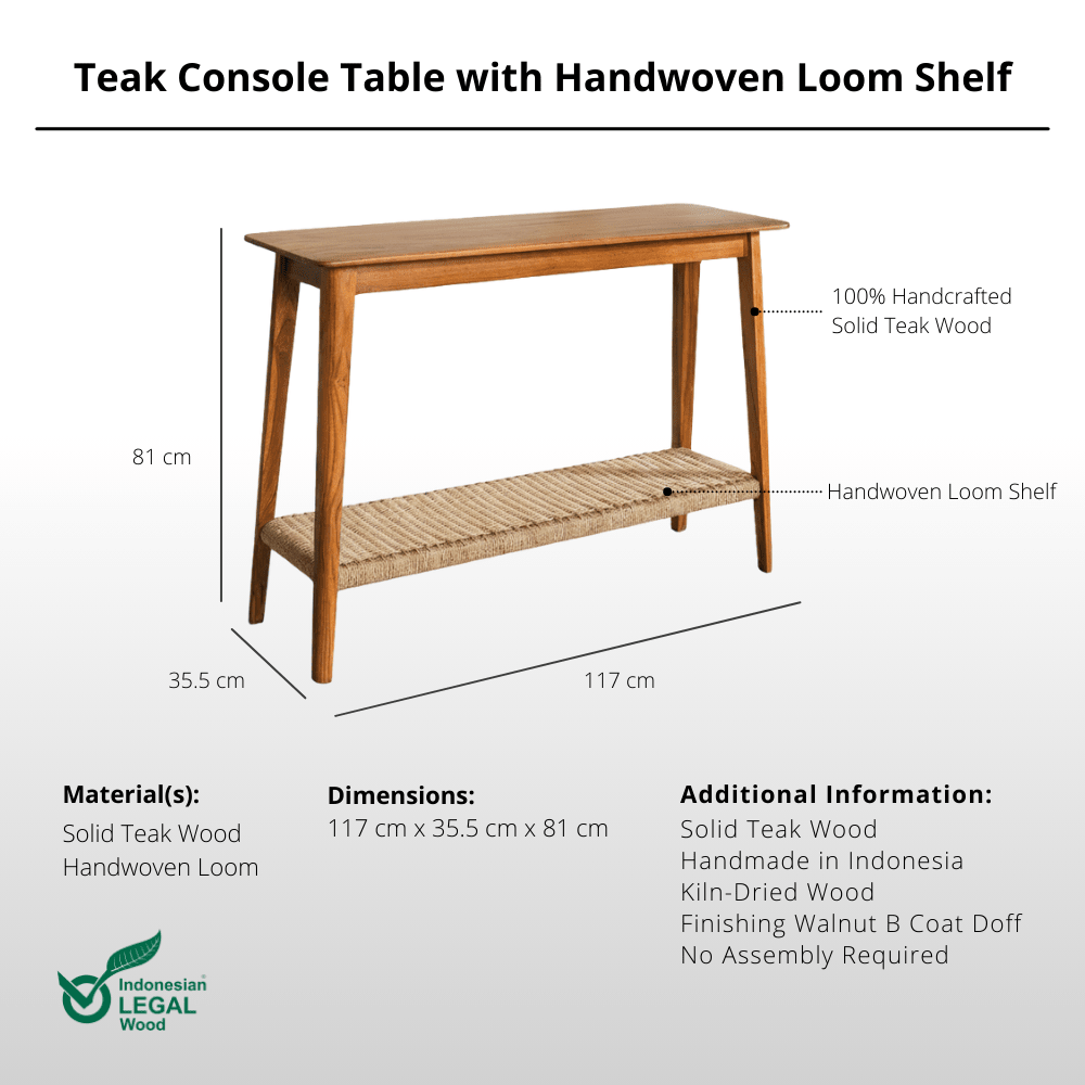 Teak Console Table with Handwoven Loom Shelf - Console Table - Lagom Home Boutique