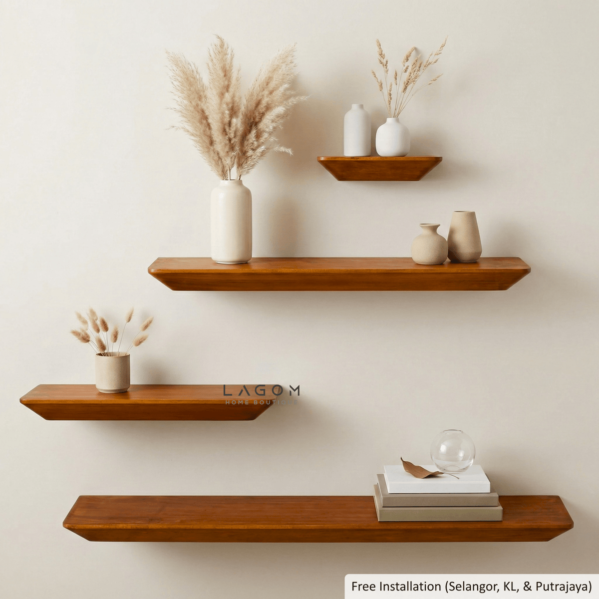 Teak Floating Shelves – Set of 4-Wall Shelf-Lagom Home Boutique