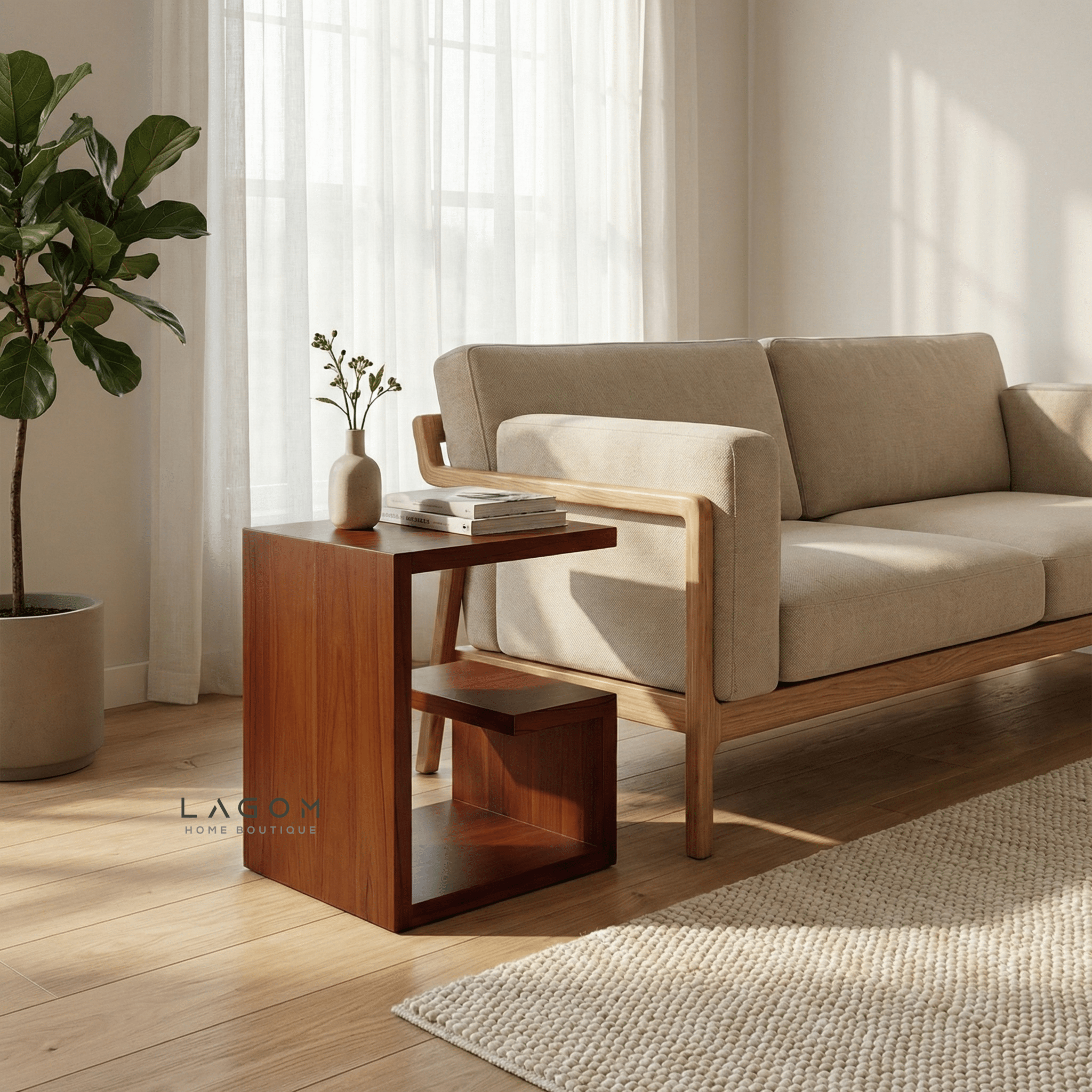 Teak Geometric Side Table - Side Table - Lagom Home Boutique