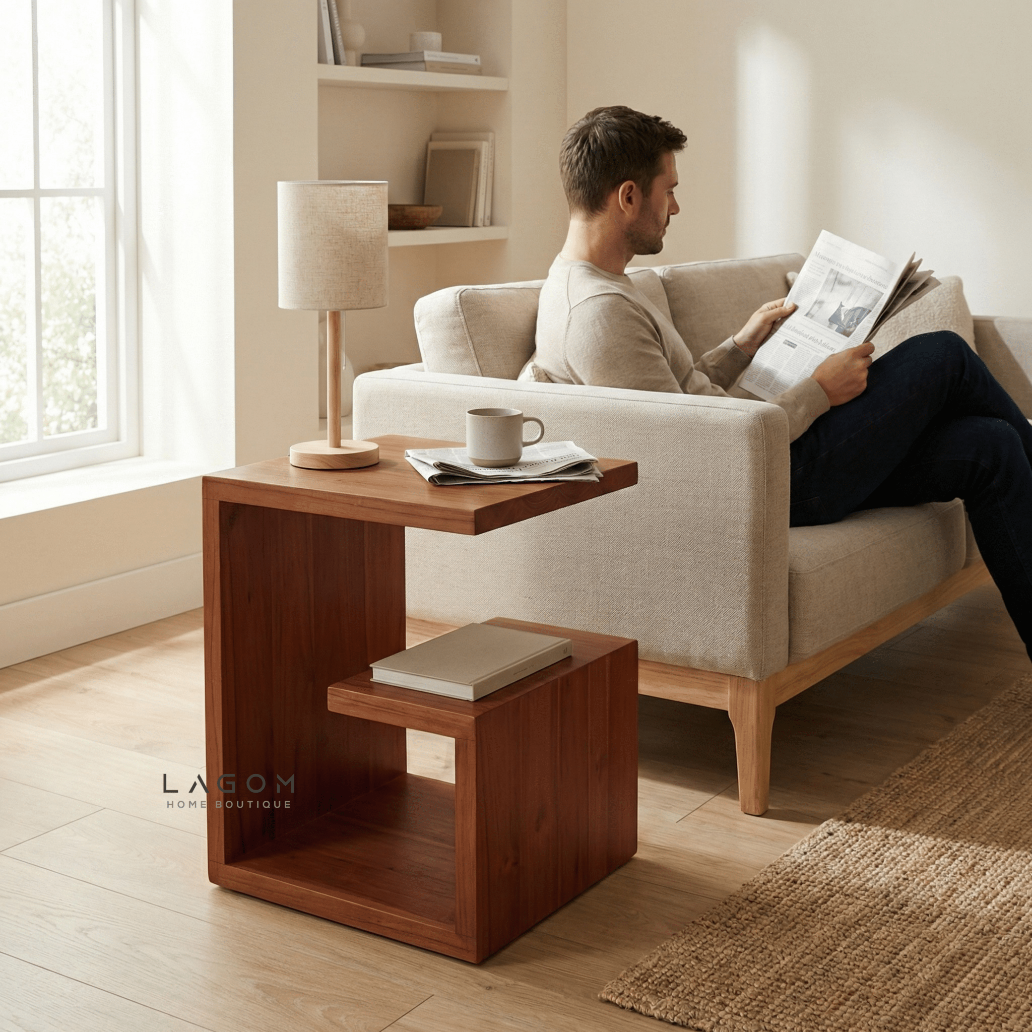 Teak Geometric Side Table - Side Table - Lagom Home Boutique