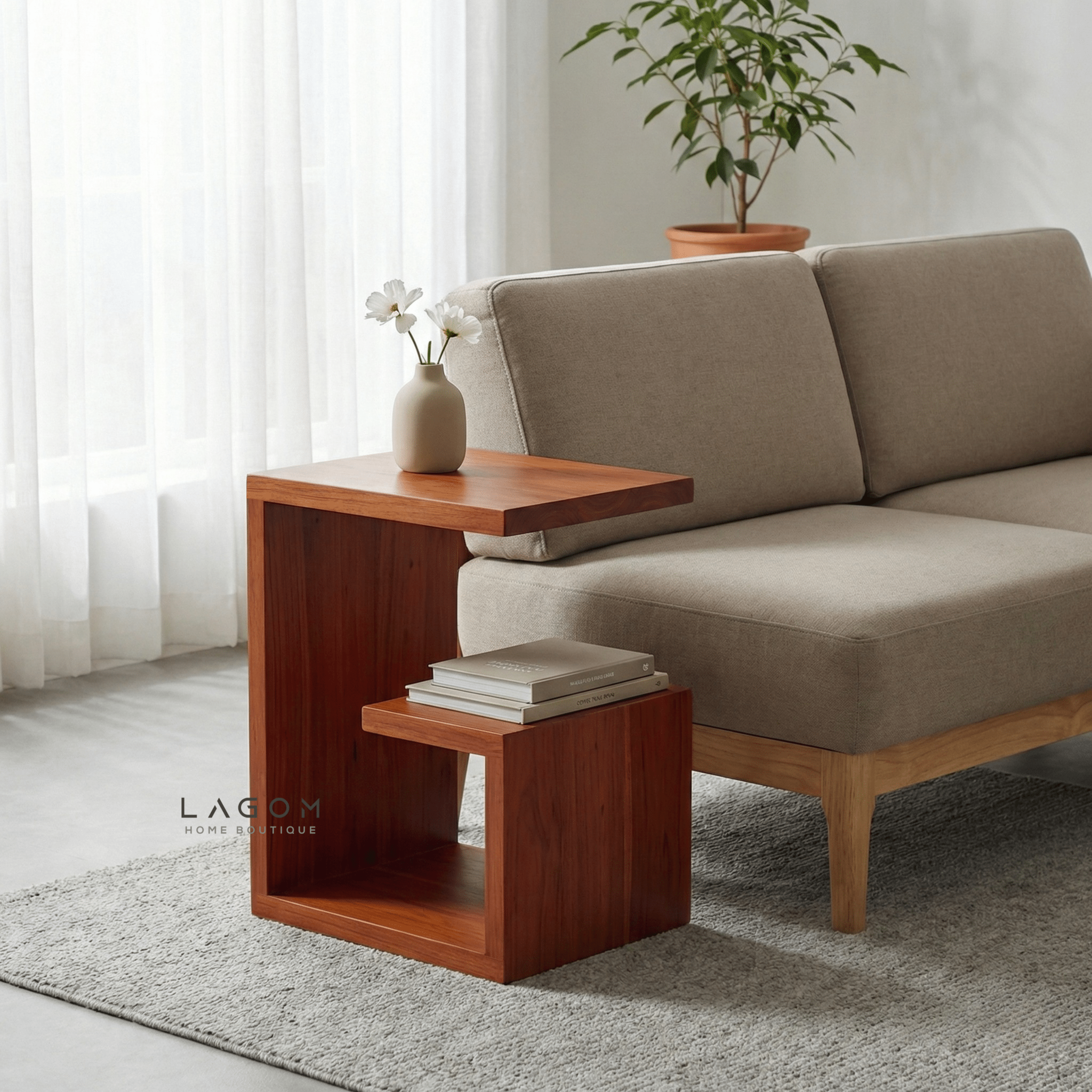 Teak Geometric Side Table - Side Table - Lagom Home Boutique