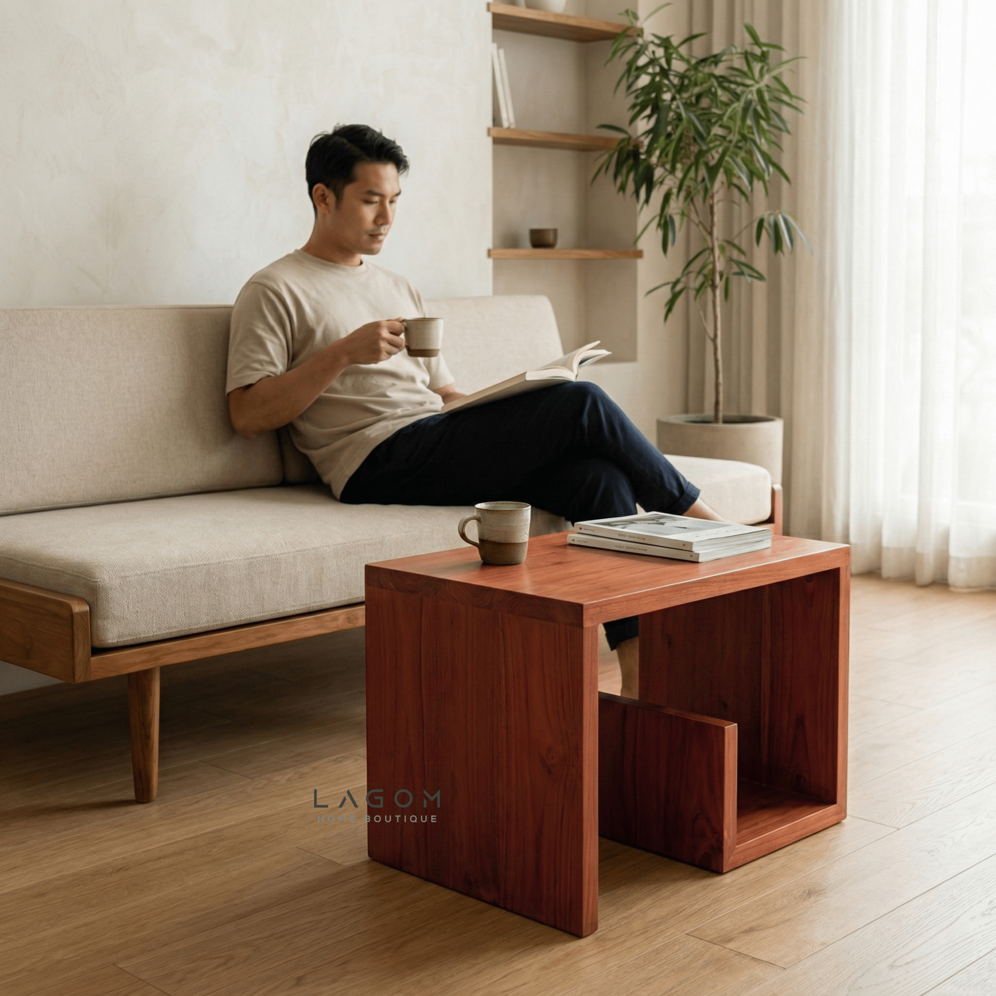 Teak Geometric Side Table - Side Table - Lagom Home Boutique