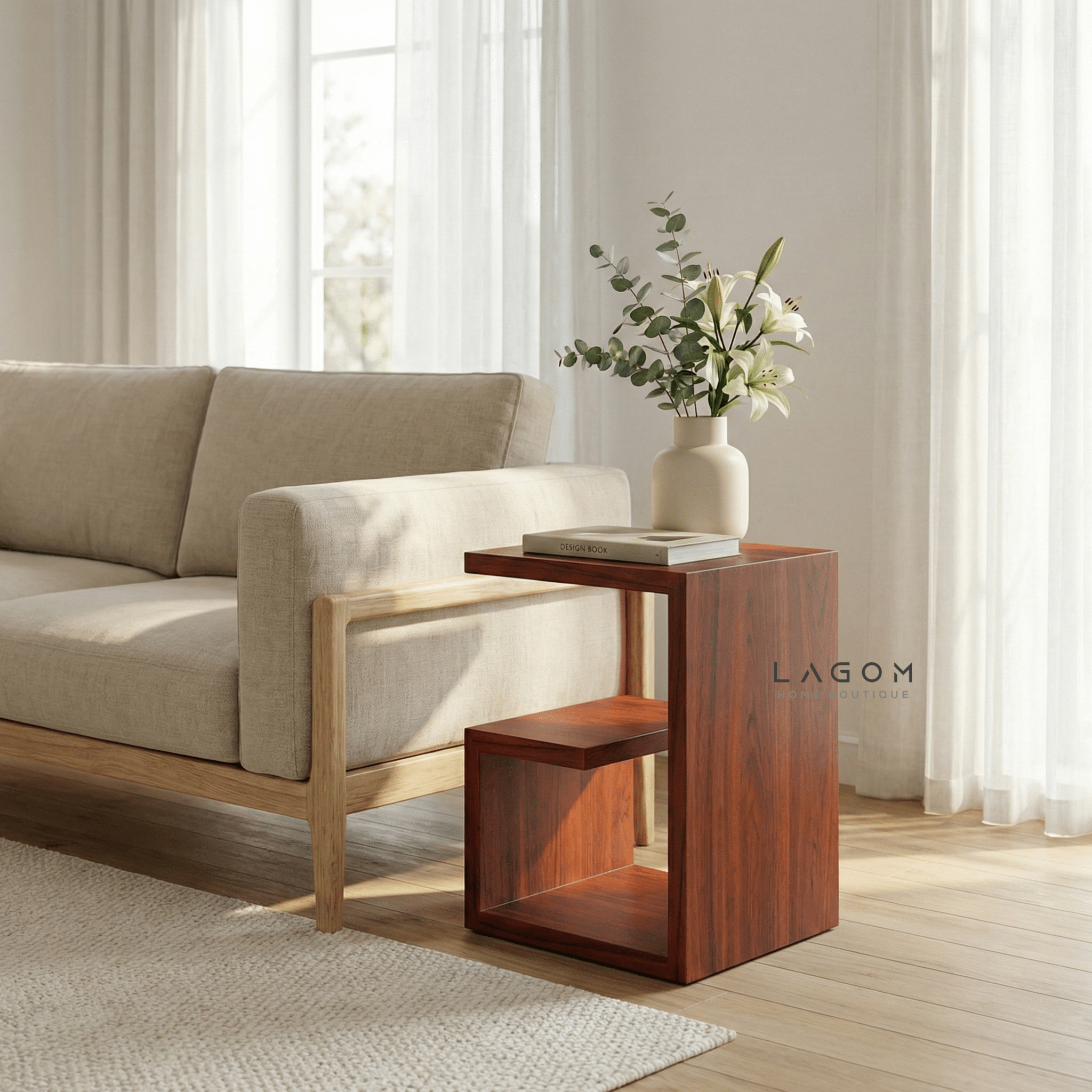 Teak Geometric Side Table - Side Table - Lagom Home Boutique