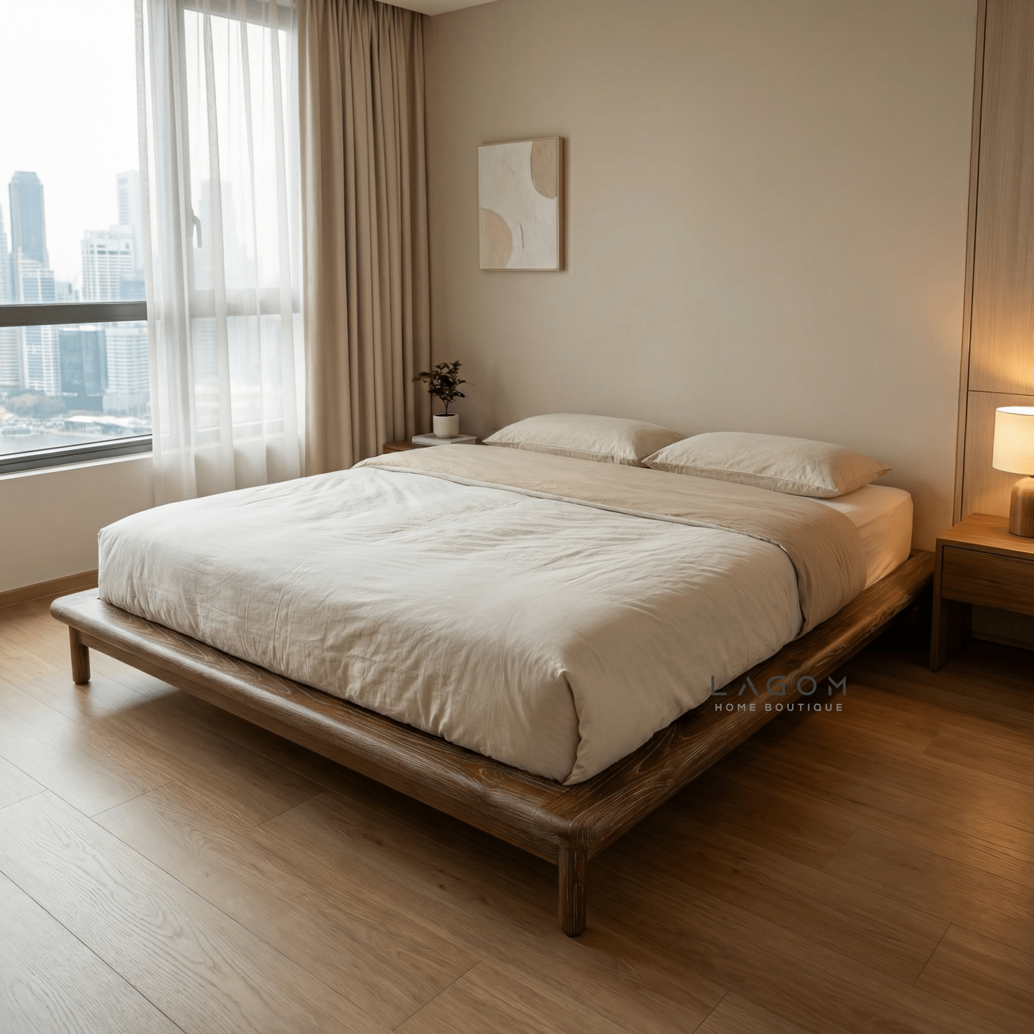 Teak Low Platform Bed Frame - Bed - Lagom Home Boutique