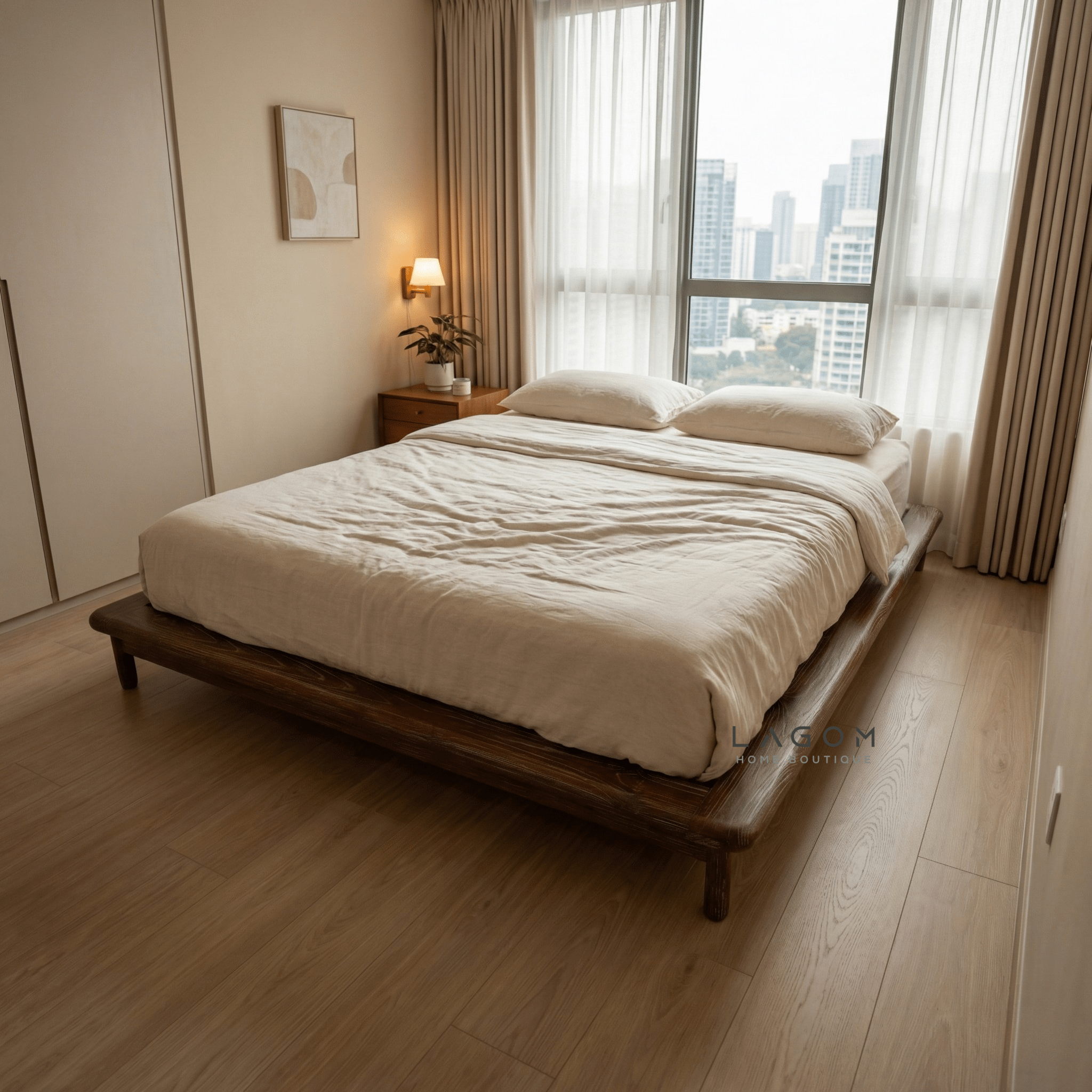 Teak Low Platform Bed Frame - Bed - Lagom Home Boutique
