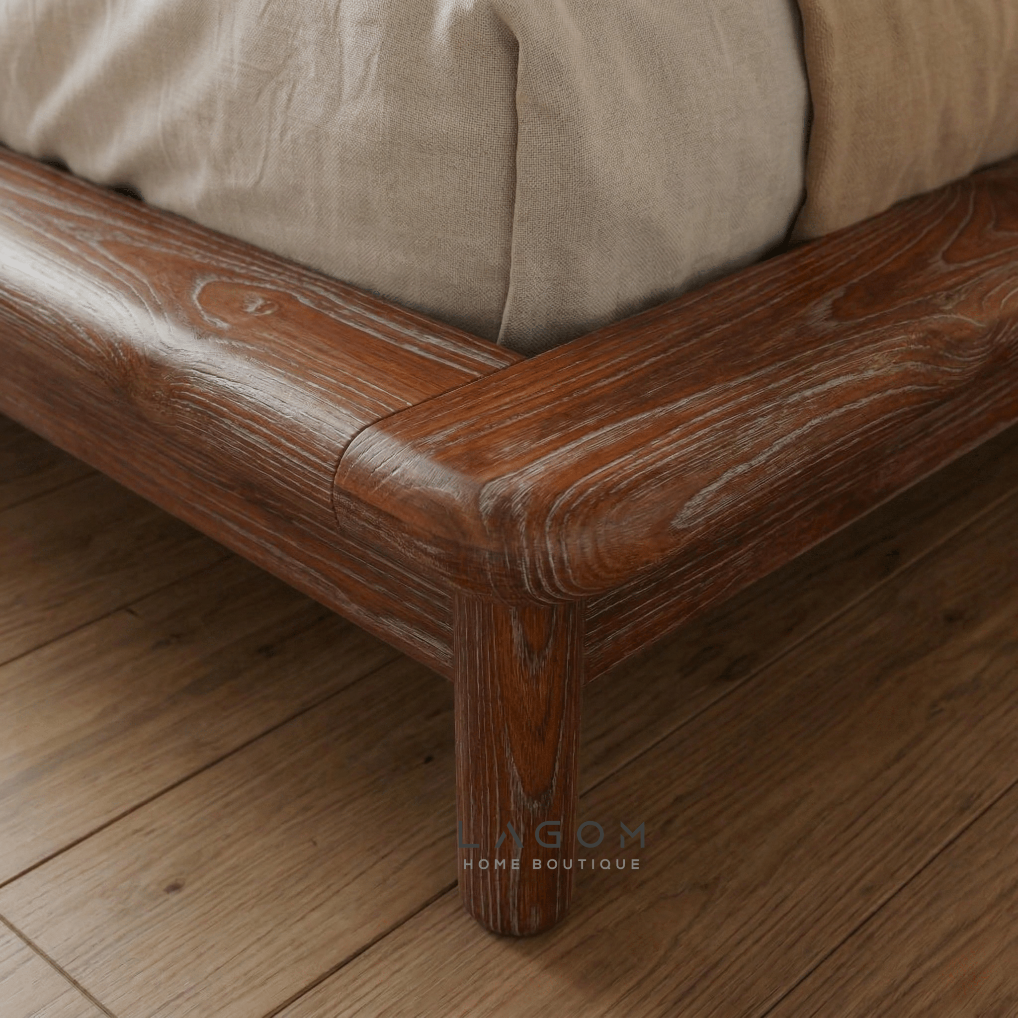 Teak Low Platform Bed Frame - Bed - Lagom Home Boutique