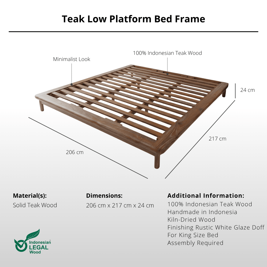 Teak Low Platform Bed Frame - Bed - Lagom Home Boutique